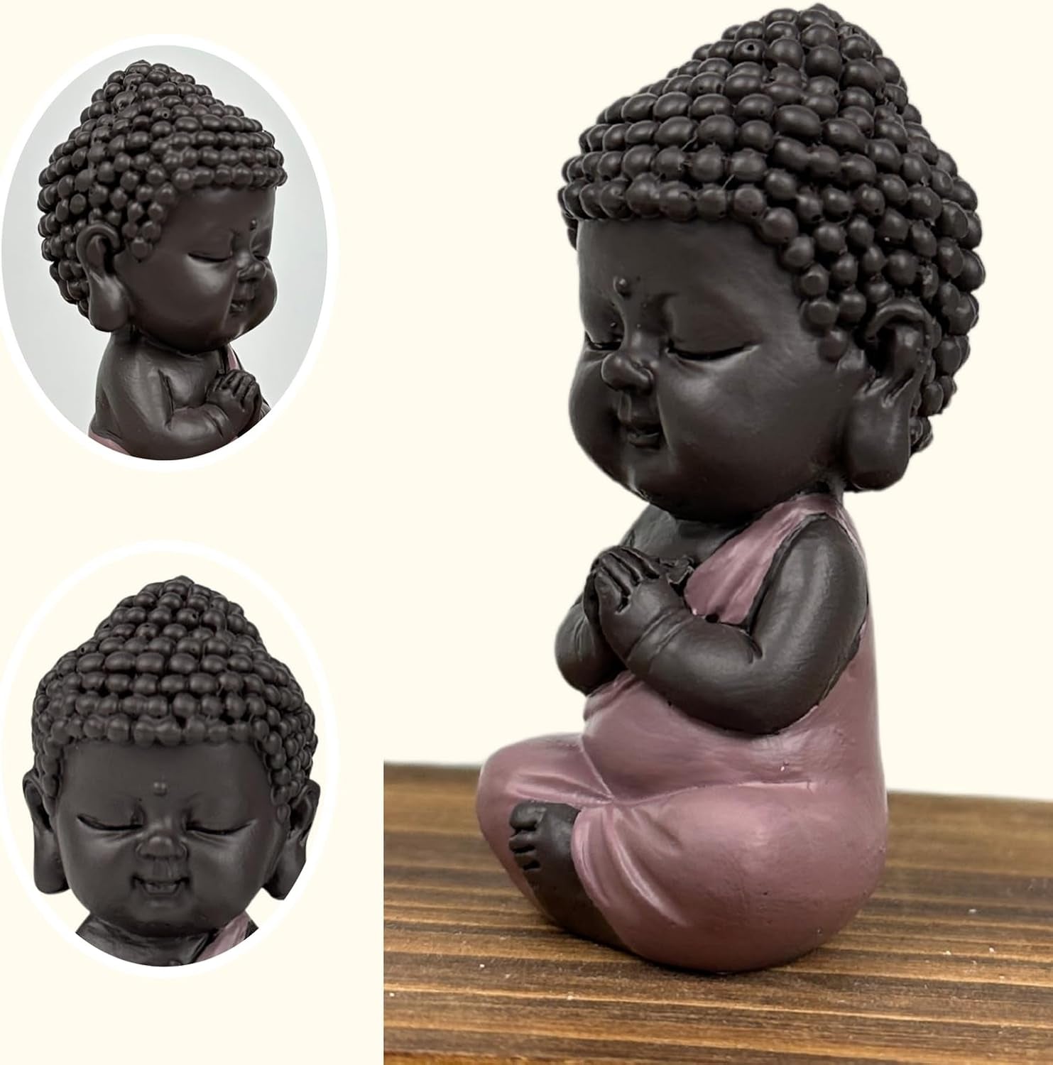 Figurka Małego Buddy Różowa Toga - Inspirująca i wesoła figurka - Pozytywny talizman Koncentracja - Uroczy i duchowy pomysł na prezent - H 7 cm - Zen'Light Figurki i rzeźby Naty Shop