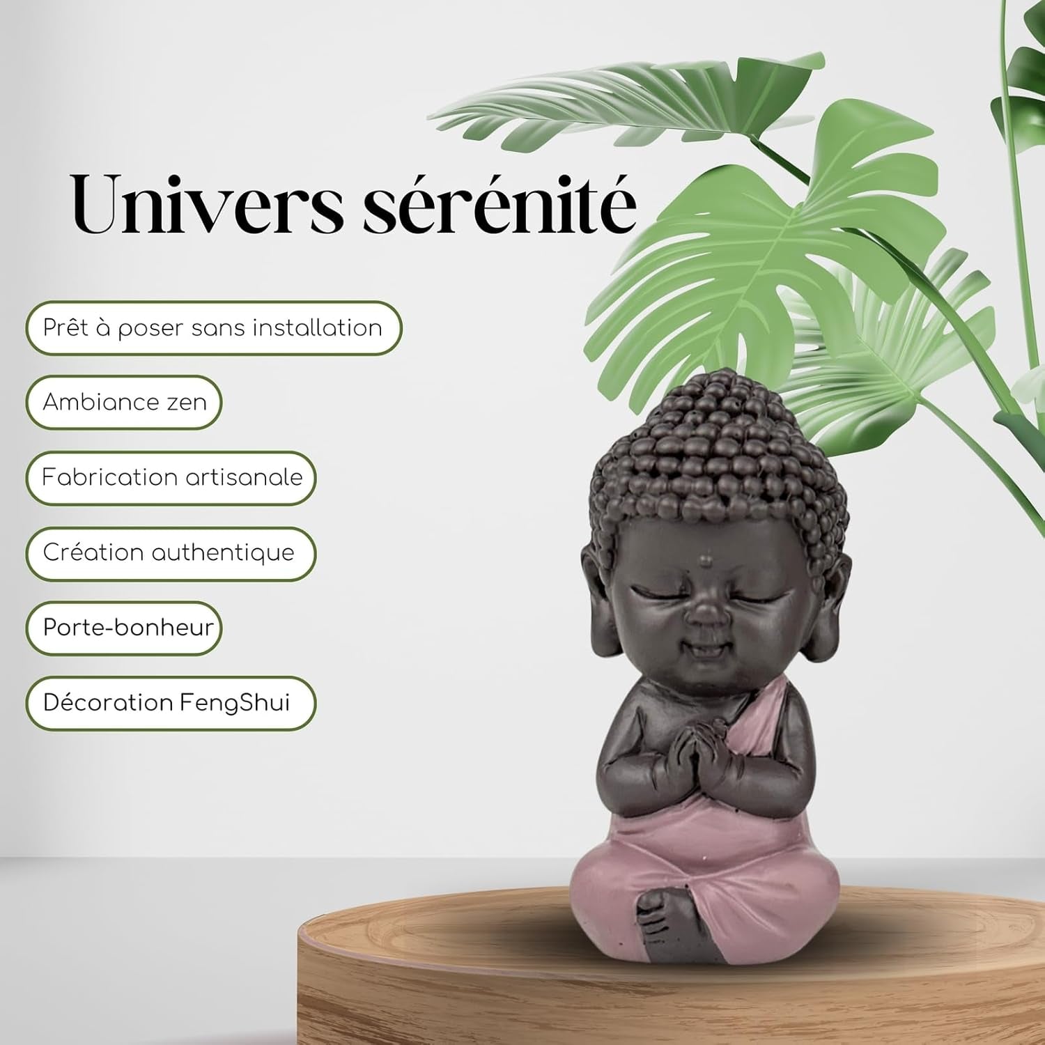 Figurka Małego Buddy Różowa Toga - Inspirująca i wesoła figurka - Pozytywny talizman Koncentracja - Uroczy i duchowy pomysł na prezent - H 7 cm - Zen'Light Figurki i rzeźby Naty Shop