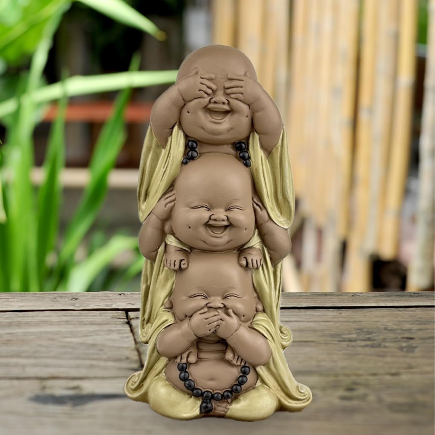 Statua 3 Śmiejących się Buddów - Nic nie widzieć - Nic nie słyszeć - Nic nie mówić - Mały Budda Zespół symboliczny - Spokojny i radosny nastrój - Wystrój Zen -H 18 cm - Zen'Light Figurki i rzeźby Naty Shop
