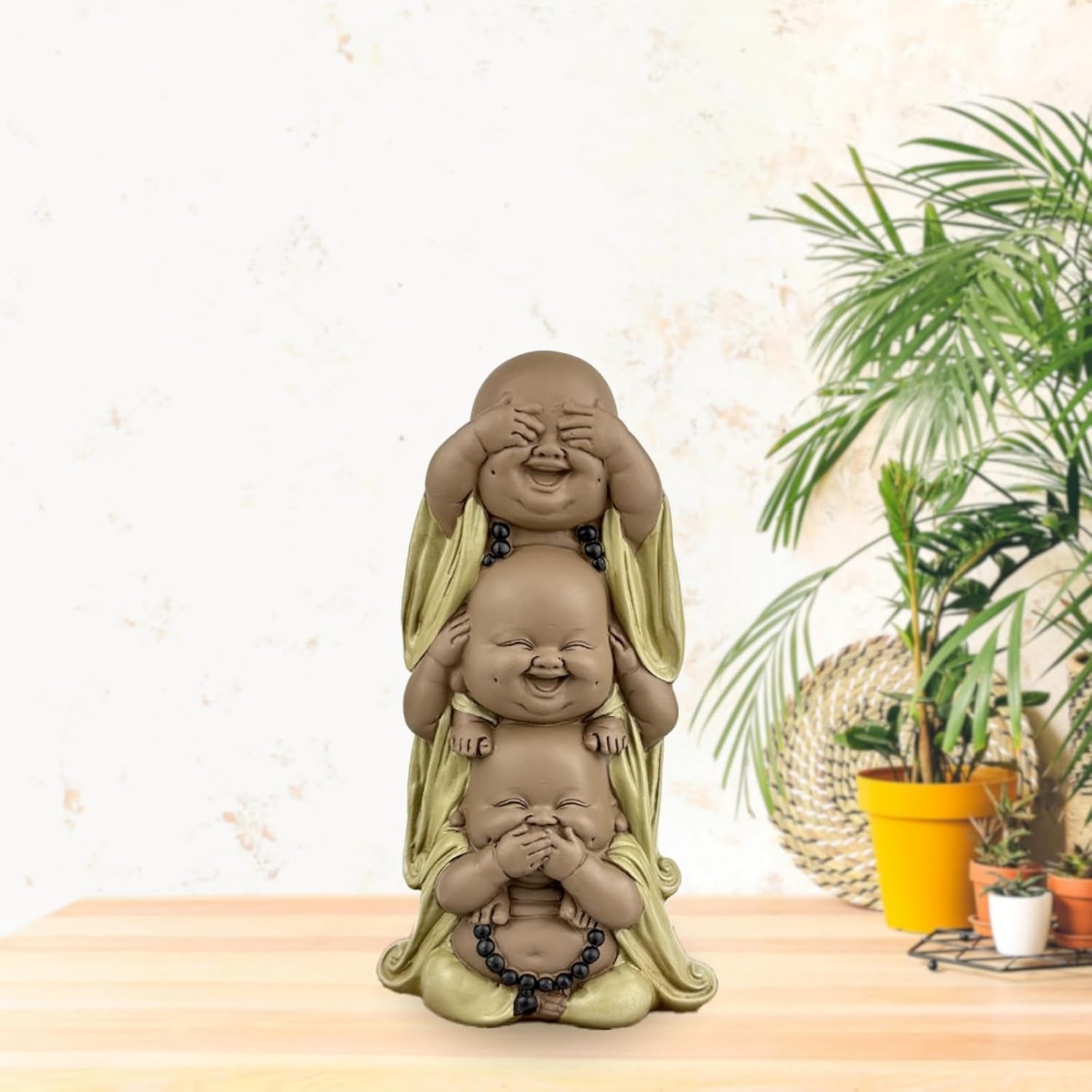 Statua 3 Śmiejących się Buddów - Nic nie widzieć - Nic nie słyszeć - Nic nie mówić - Mały Budda Zespół symboliczny - Spokojny i radosny nastrój - Wystrój Zen -H 18 cm - Zen'Light Figurki i rzeźby Naty Shop