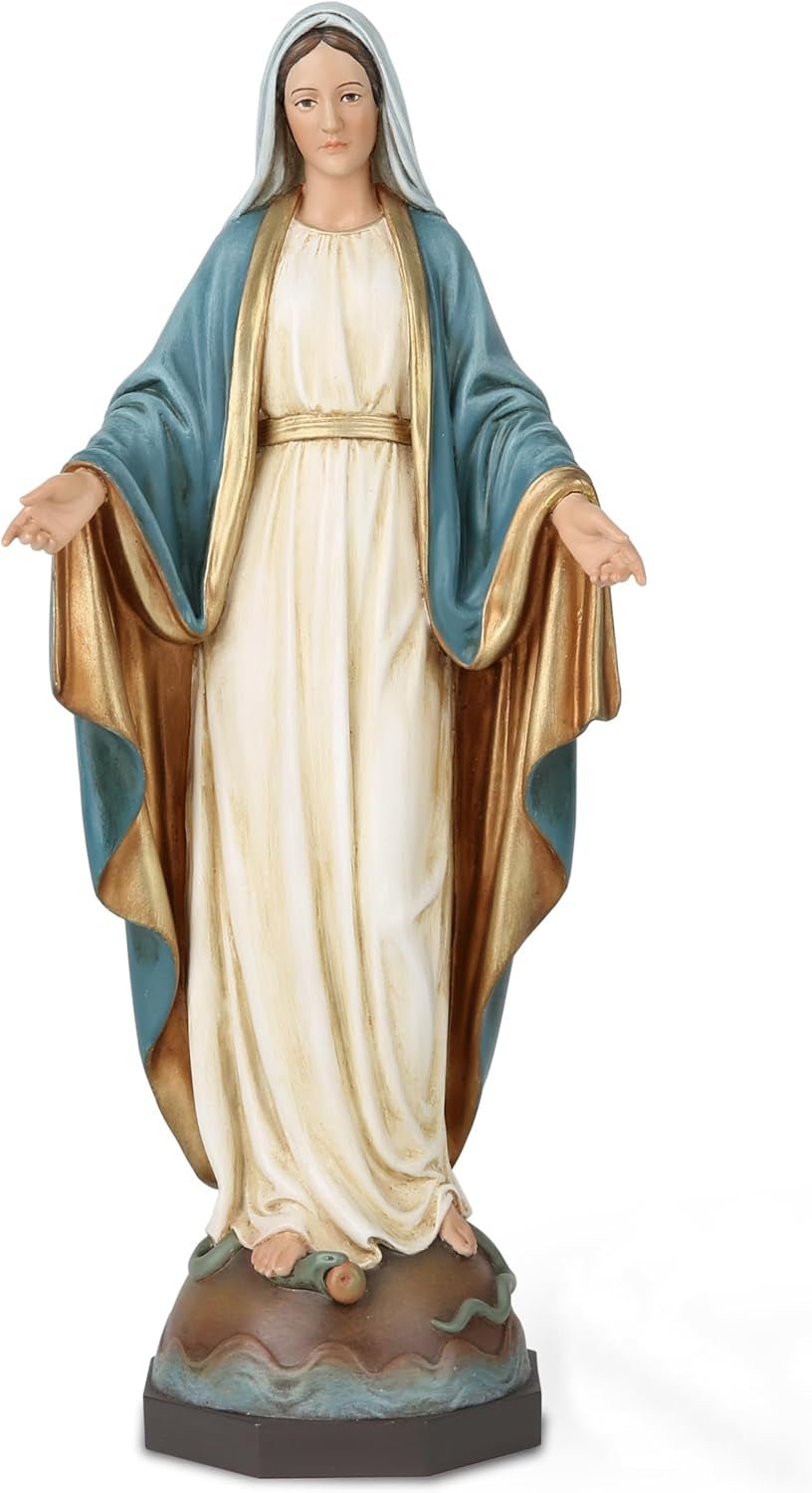 BC Katolicka statua Matki Bożej Łaskawej, figura ołtarza Dziewicy Maryi, prezent religijny dla matki, katolickie dekoracje domu, wysokość 34,3 cm, ręcznie malowana przez Buildclassic (eleganckie) statuetki i rzeźby Naty Shop Elegant 10,8 cala H