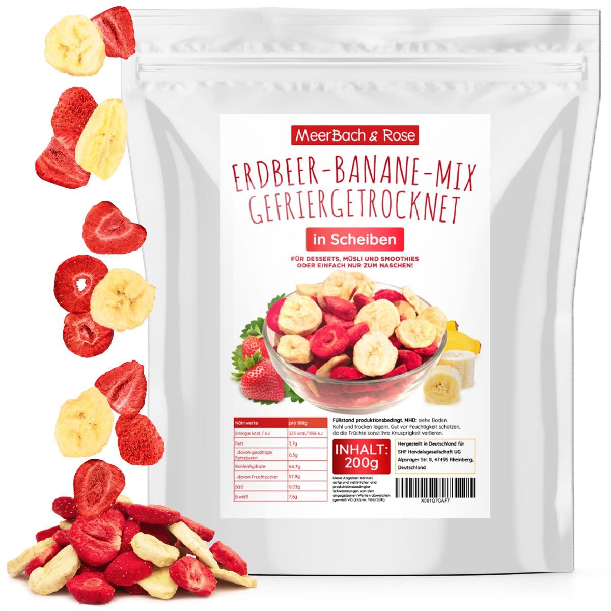 Mieszanka truskawkowo-bananowa 200g - truskawki liofilizowane i banany liofilizowane jako pyszna przekąska w torebce Produkty suszone Naty Shop Domyślny tytuł
