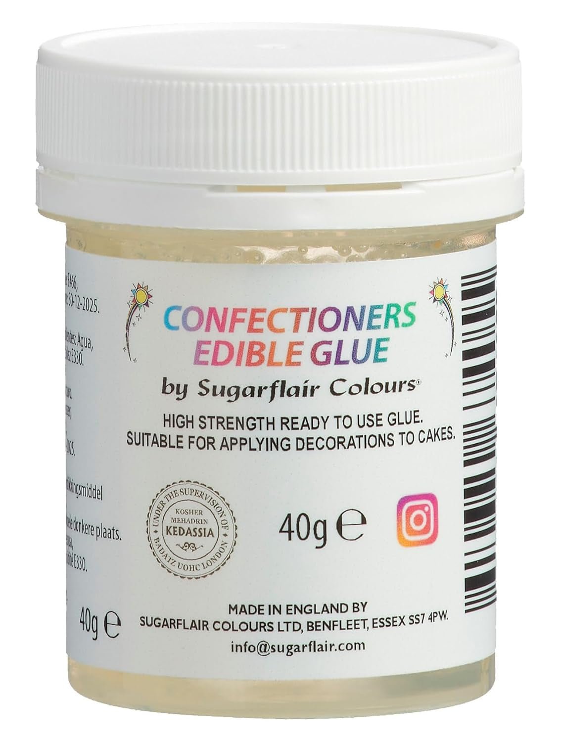 Sugarflair Confectioners Glue Edible Glue - jadalny klej do dekorowania ciast, marcepanu, kremówki, ciasteczek, babeczek i ciastek - 40ml Pasta cukrowa Naty Shop Default Title