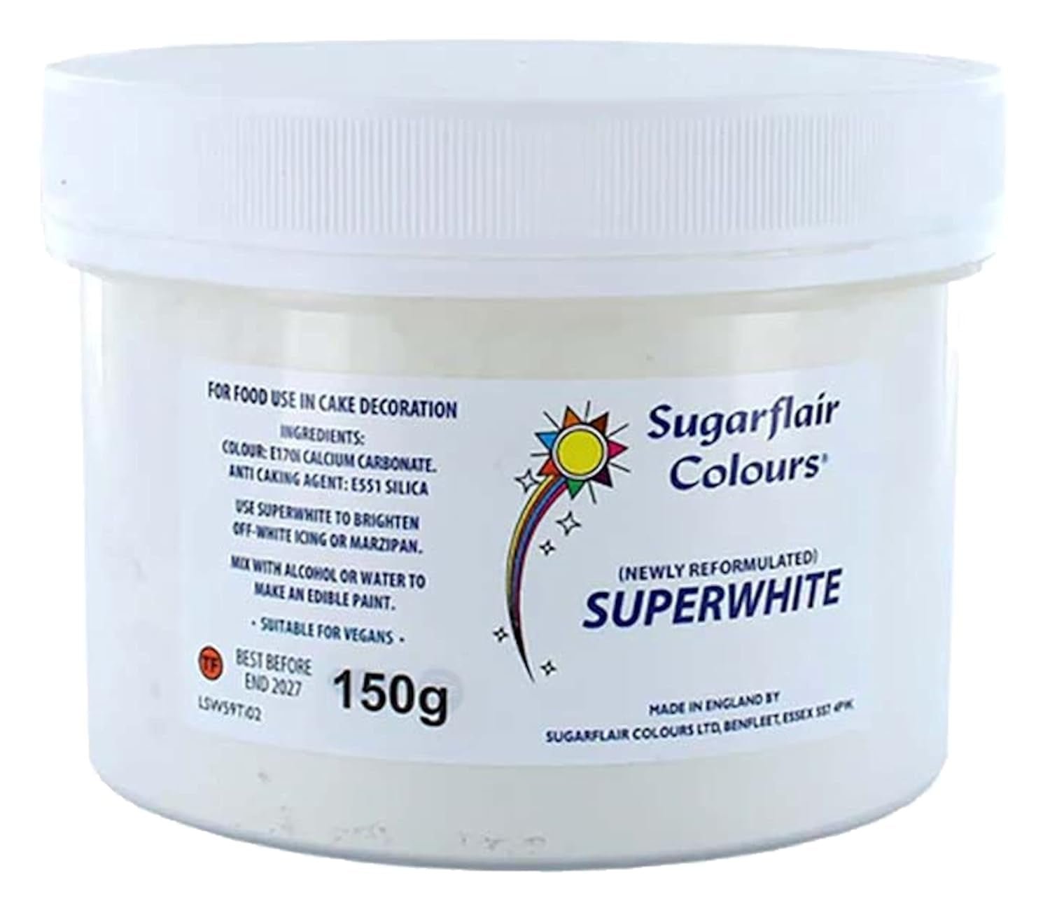 Sugarflair Superwhite Icing Whitener, Royal Icing Whitener, Extra Whiter jadalny barwnik spożywczy - 150g Naty Shop Sugarpaste Tytuł domyślny