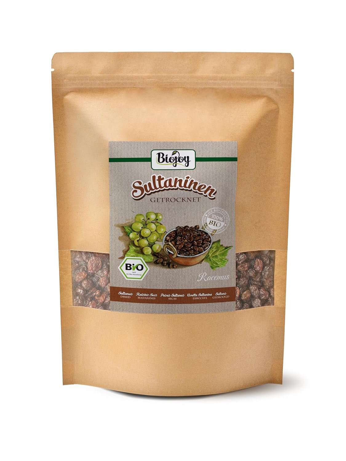 Biojoy Organiczne sułtanki (500 g), suszone i niesiarkowane Naty Shop produkty suszone 1 kg (1 opakowanie)