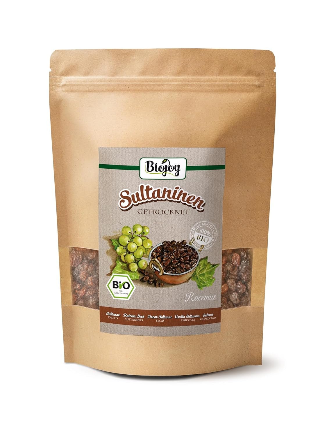 Biojoy Organiczne sułtanki (500 g), suszone i niesiarkowane Naty Shop produkty odwodnione 500 G