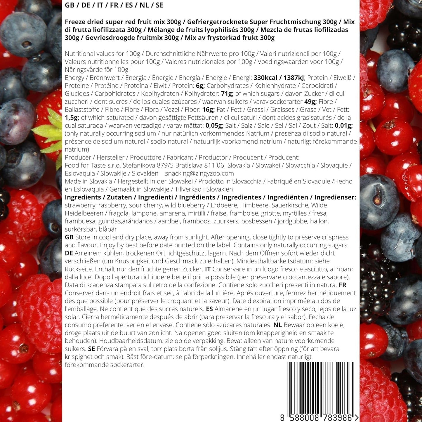 Mieszanka owoców liofilizowanych Super Berries | XL 300g Suszone owoce bez cukru | Suszone owoce | Suszone owoce Liofilizowane Truskawki Maliny Borówki Liofilizowane ZingyZoo Produkty suszone Naty Shop