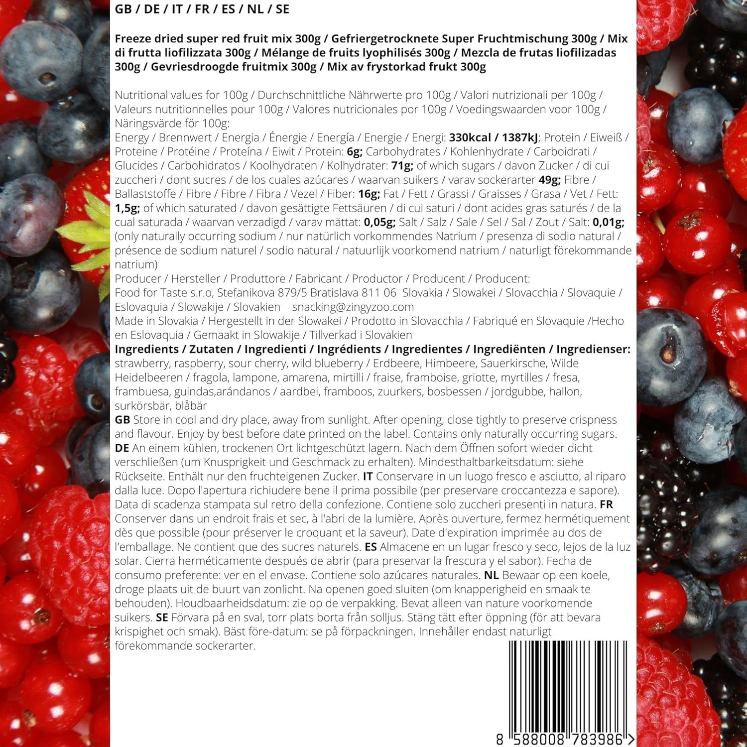 Mieszanka owoców liofilizowanych Super Berries | XL 300g Suszone owoce bez cukru | Suszone owoce | Suszone owoce Liofilizowane Truskawki Maliny Borówki Liofilizowane ZingyZoo Produkty suszone Naty Shop