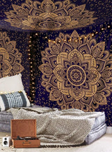 Galeria gobelinów aakriti bawełniana mandala narzuta na łóżko Strona główna - Akcesoria i dekoracje Naty Shop Złoty niebieski 233,7L X 208,3B Cm
