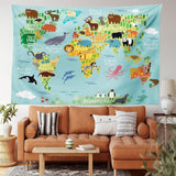 Gobelin abakuhaus wanderlust zwierząt mapa świata rysunki Strona główna - Akcesoria i dekoracje Naty Shop