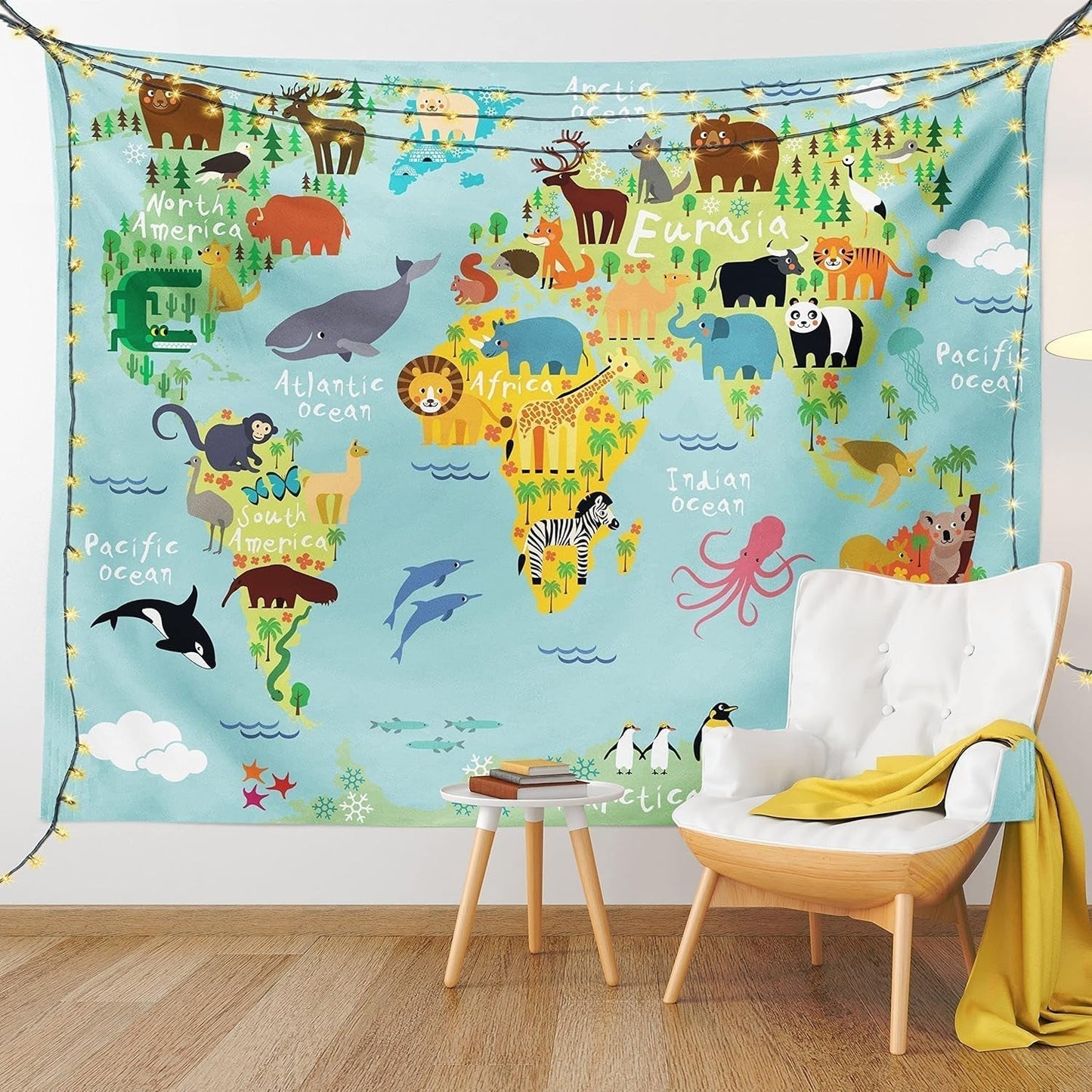 Gobelin abakuhaus wanderlust zwierząt mapa świata rysunki Strona główna - Akcesoria i dekoracje Naty Shop