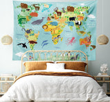 Gobelin abakuhaus wanderlust zwierząt mapa świata rysunki Strona główna - Akcesoria i dekoracje Naty Shop