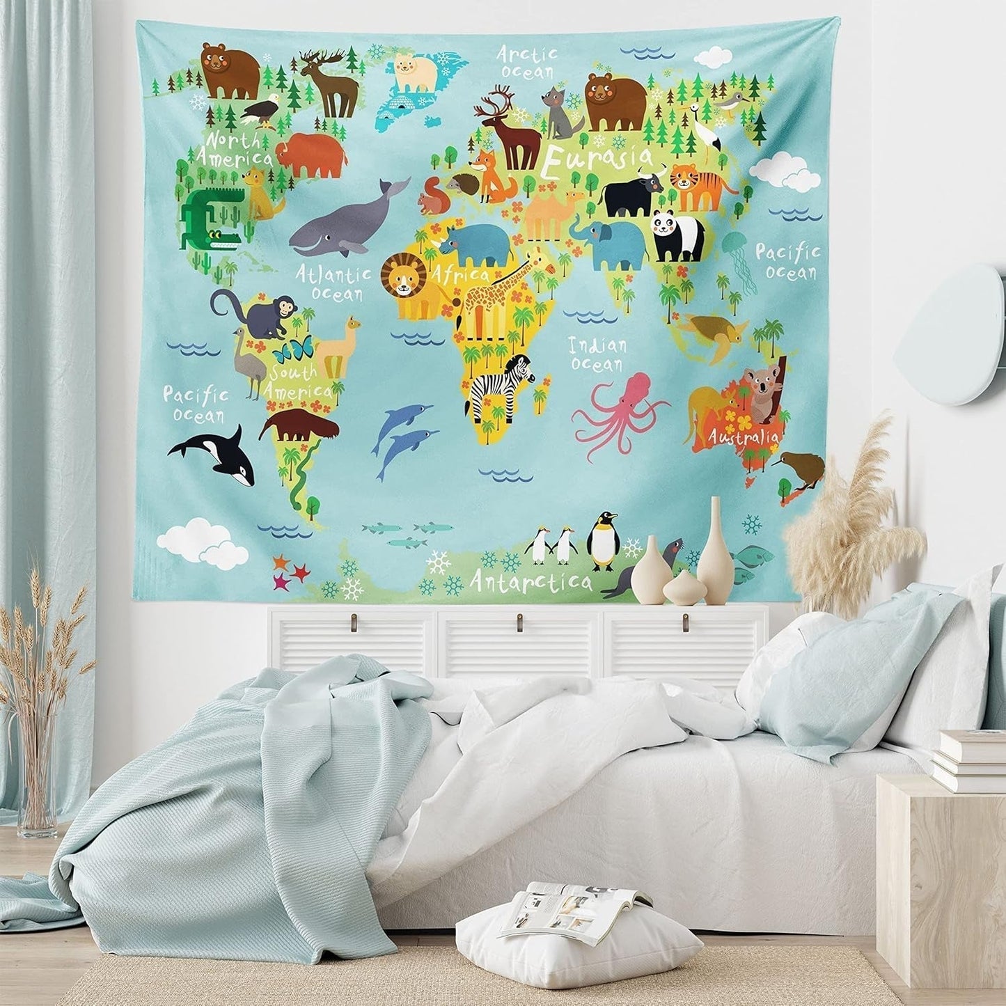 Gobelin abakuhaus wanderlust zwierząt mapa świata rysunki Strona główna - Akcesoria i dekoracje Naty Shop