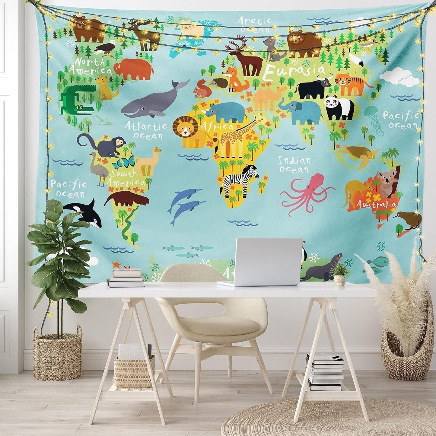 Gobelin abakuhaus wanderlust zwierząt mapa świata rysunki Strona główna - Akcesoria i dekoracje Naty Shop