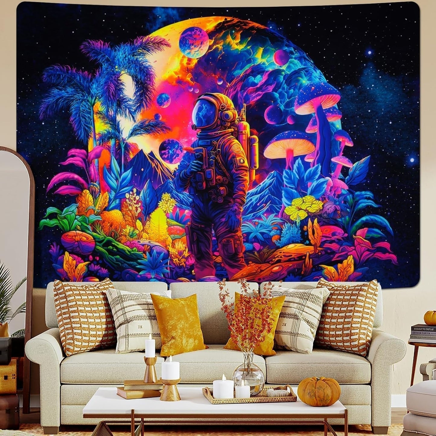 Gobelin alishomtll czarny lekki astronauta grzyb fluorescencyjny botaniczny Strona główna - Akcesoria i dekoracje Naty Shop