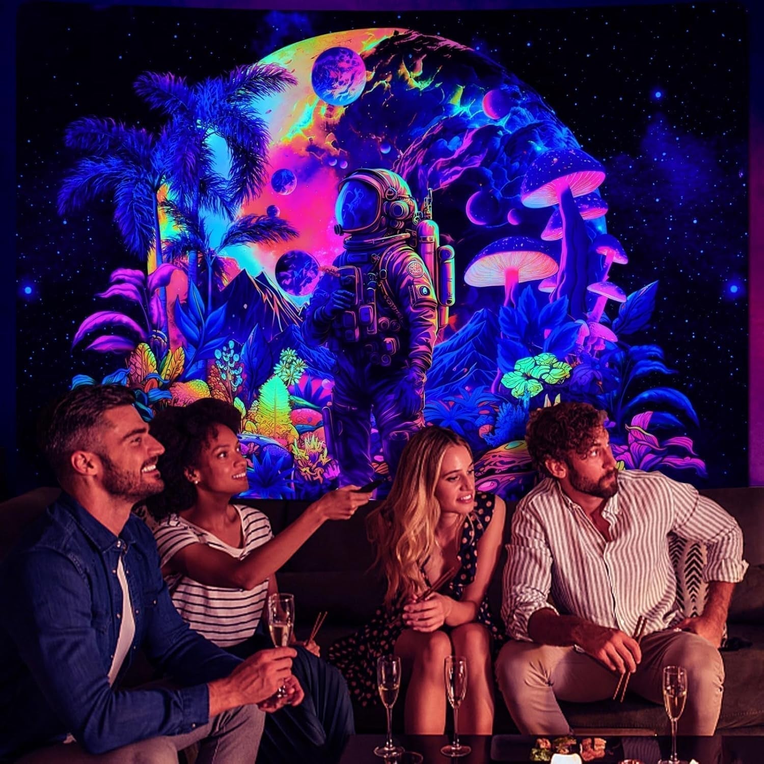 Gobelin alishomtll czarny lekki astronauta grzyb fluorescencyjny botaniczny Strona główna - Akcesoria i dekoracje Naty Shop