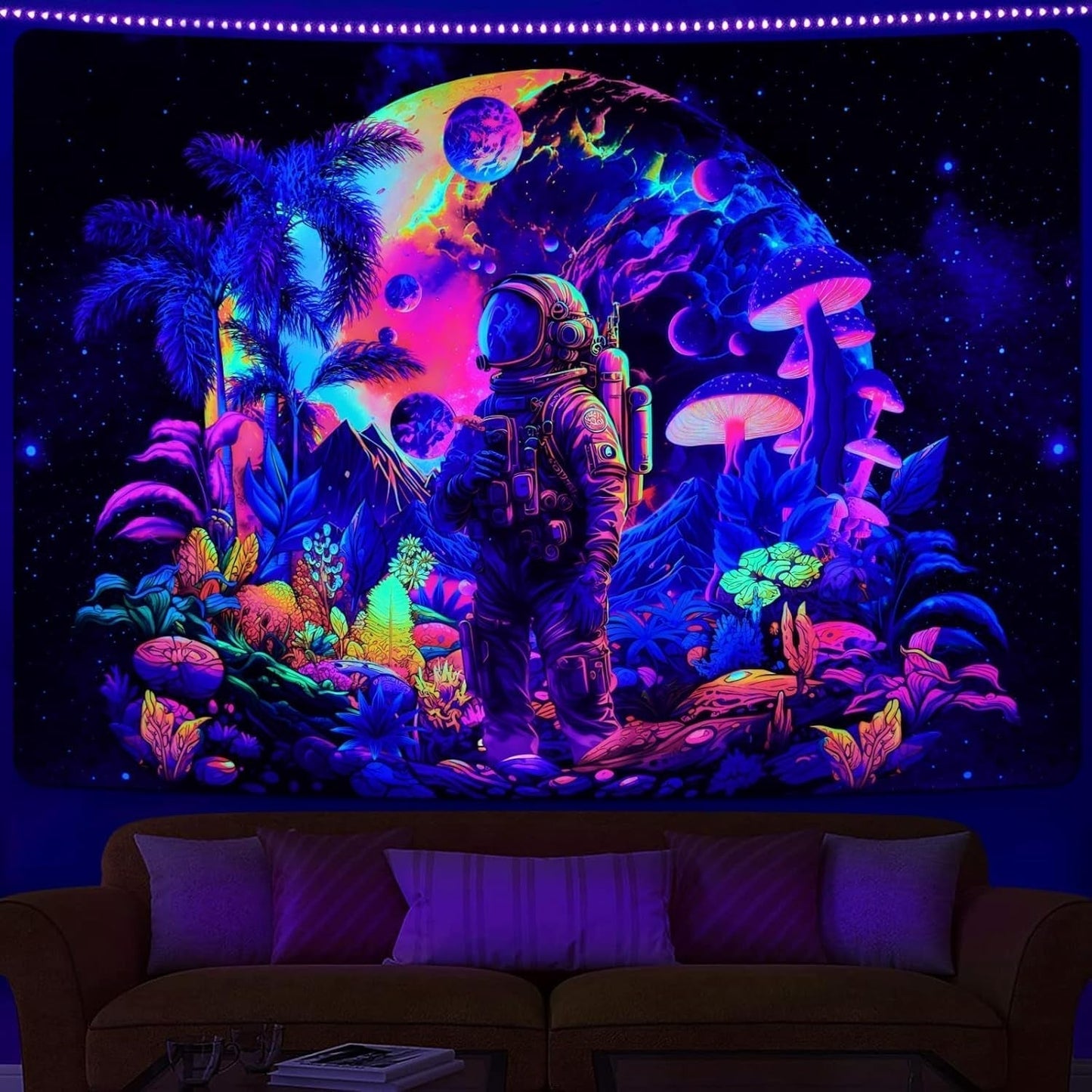 Gobelin alishomtll czarny lekki astronauta grzyb fluorescencyjny botaniczny Strona główna - Akcesoria i dekoracje Naty Shop