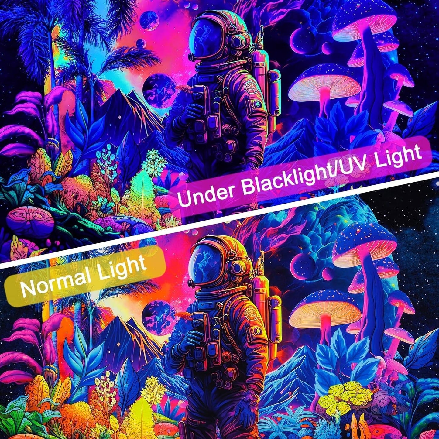 Gobelin alishomtll czarny lekki astronauta grzyb fluorescencyjny botaniczny Strona główna - Akcesoria i dekoracje Naty Shop