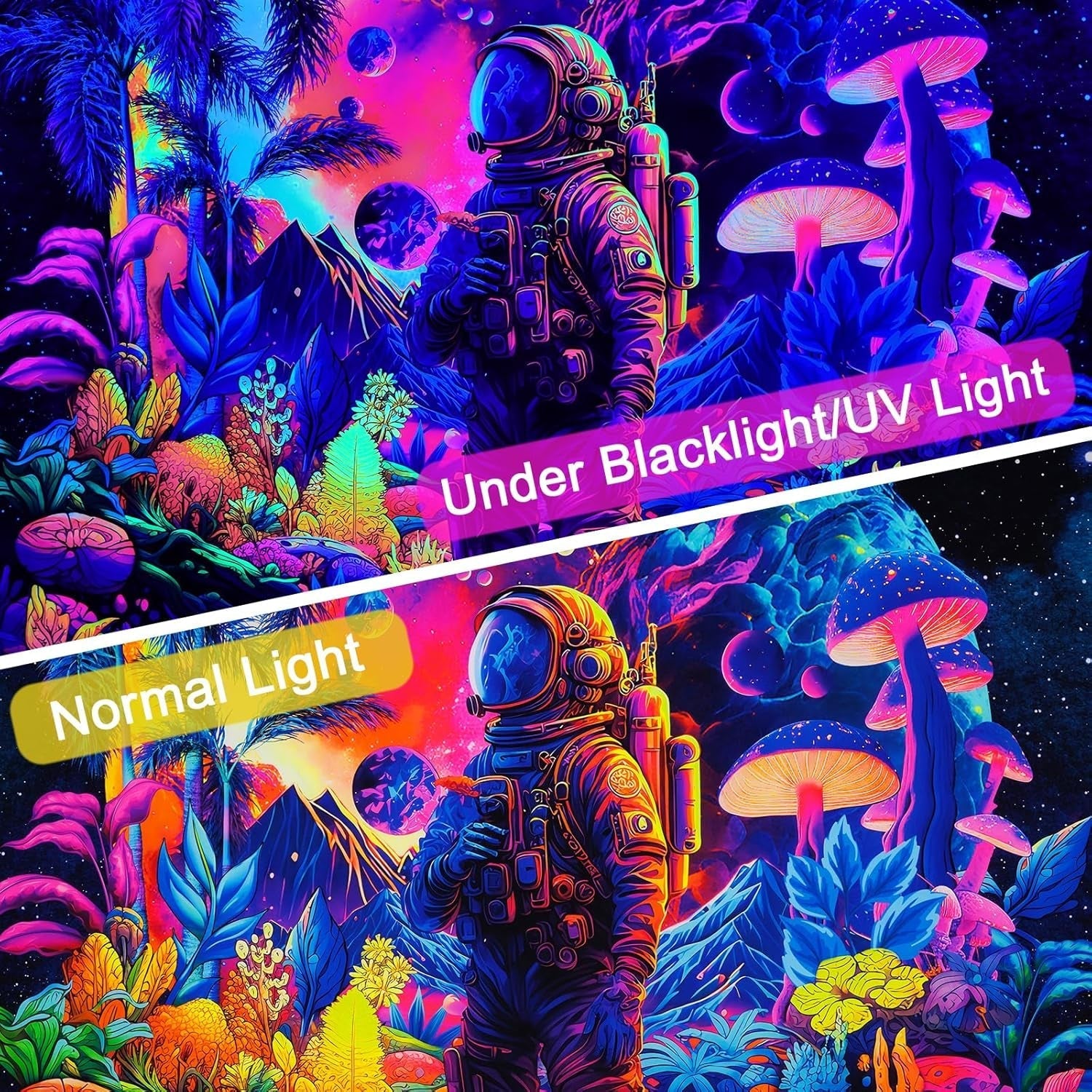 Gobelin alishomtll czarny lekki astronauta grzyb fluorescencyjny botaniczny Strona główna - Akcesoria i dekoracje Naty Shop