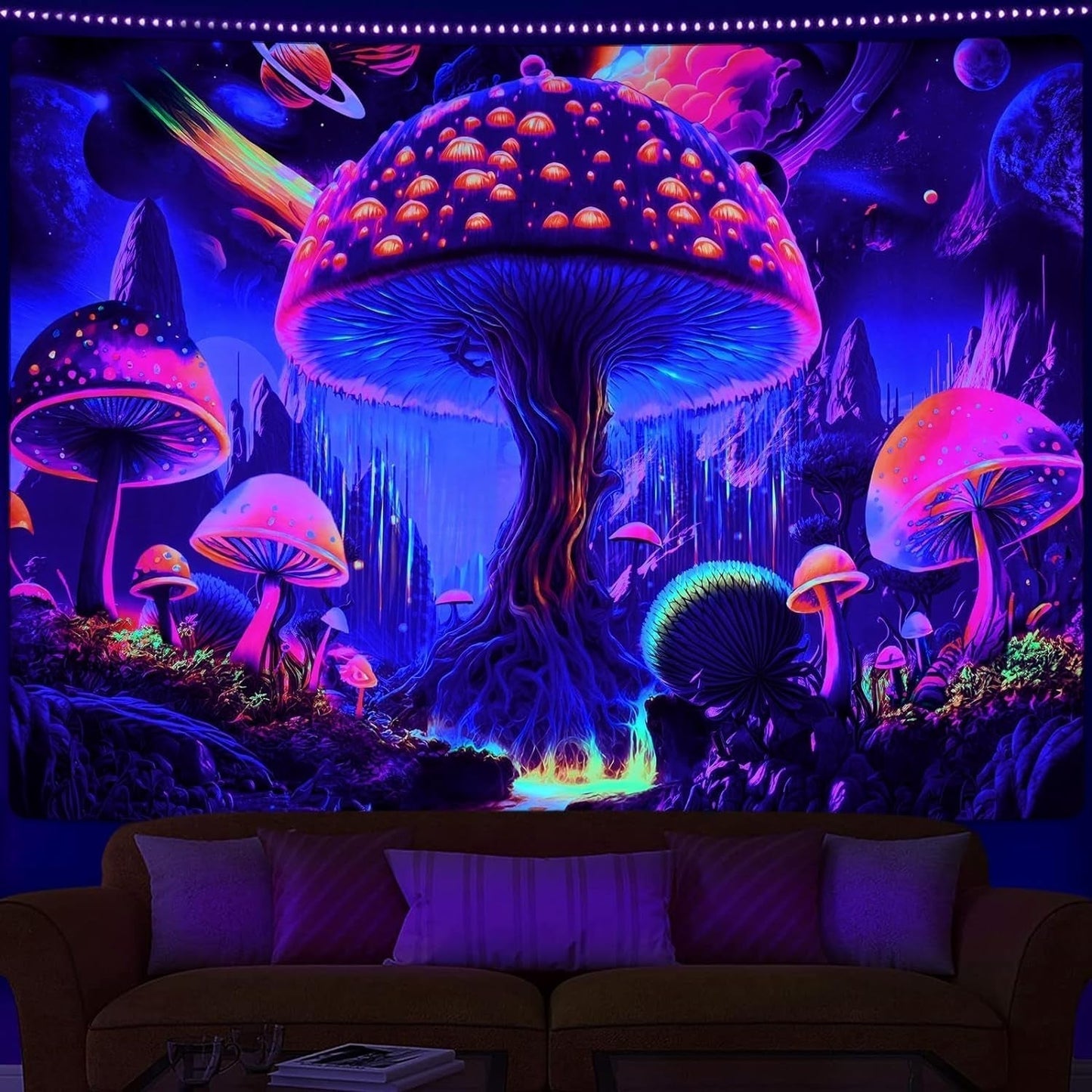 Gobelin alishomtll czarny jasny grzyb faza księżyca Strona główna - Akcesoria i dekoracje Naty Shop Multi 210L X 150B Cm