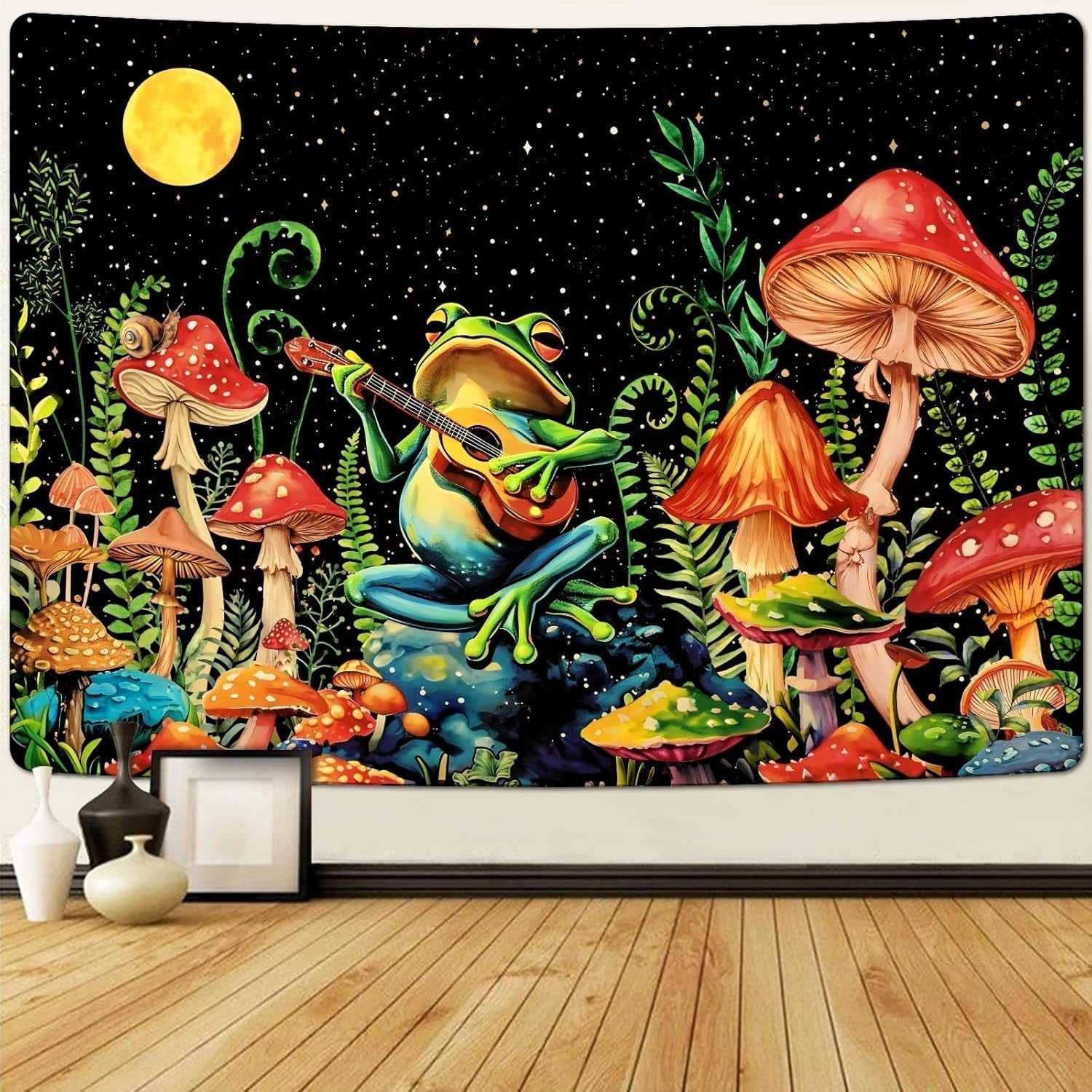 Gobelin alishomtll żaba grzyb księżyc gwiazdki kolorowy Strona główna - Akcesoria i Dekoracje Naty Shop Multi 150L X 130B Cm