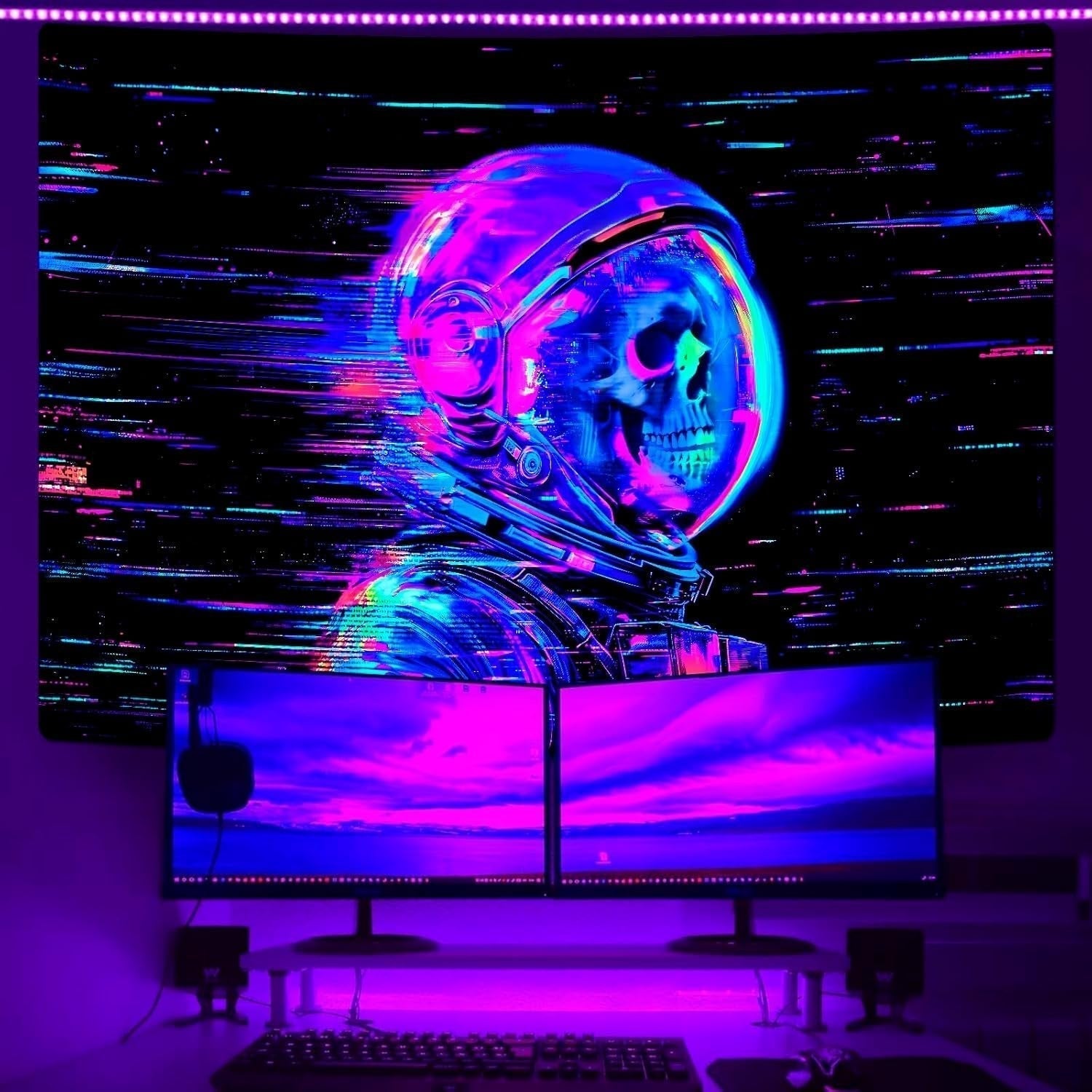 Gobelin alishomtll fluorescencyjna czaszka astronauta czarne światło Strona główna - Akcesoria i dekoracje Naty Shop