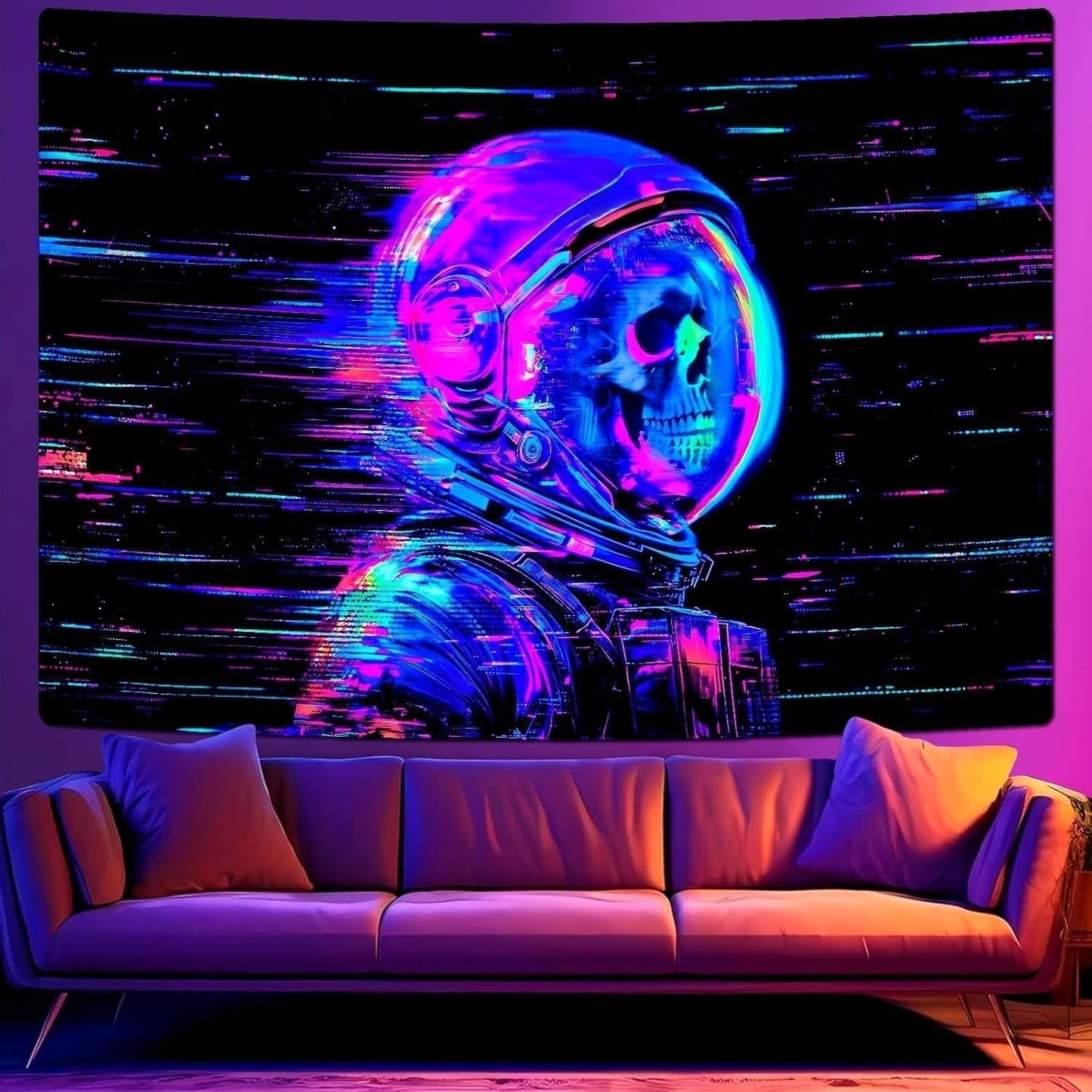 Gobelin alishomtll fluorescencyjna czaszka astronauta czarne światło Strona główna - Akcesoria i dekoracje Naty Shop Multi 210L X 150B Cm