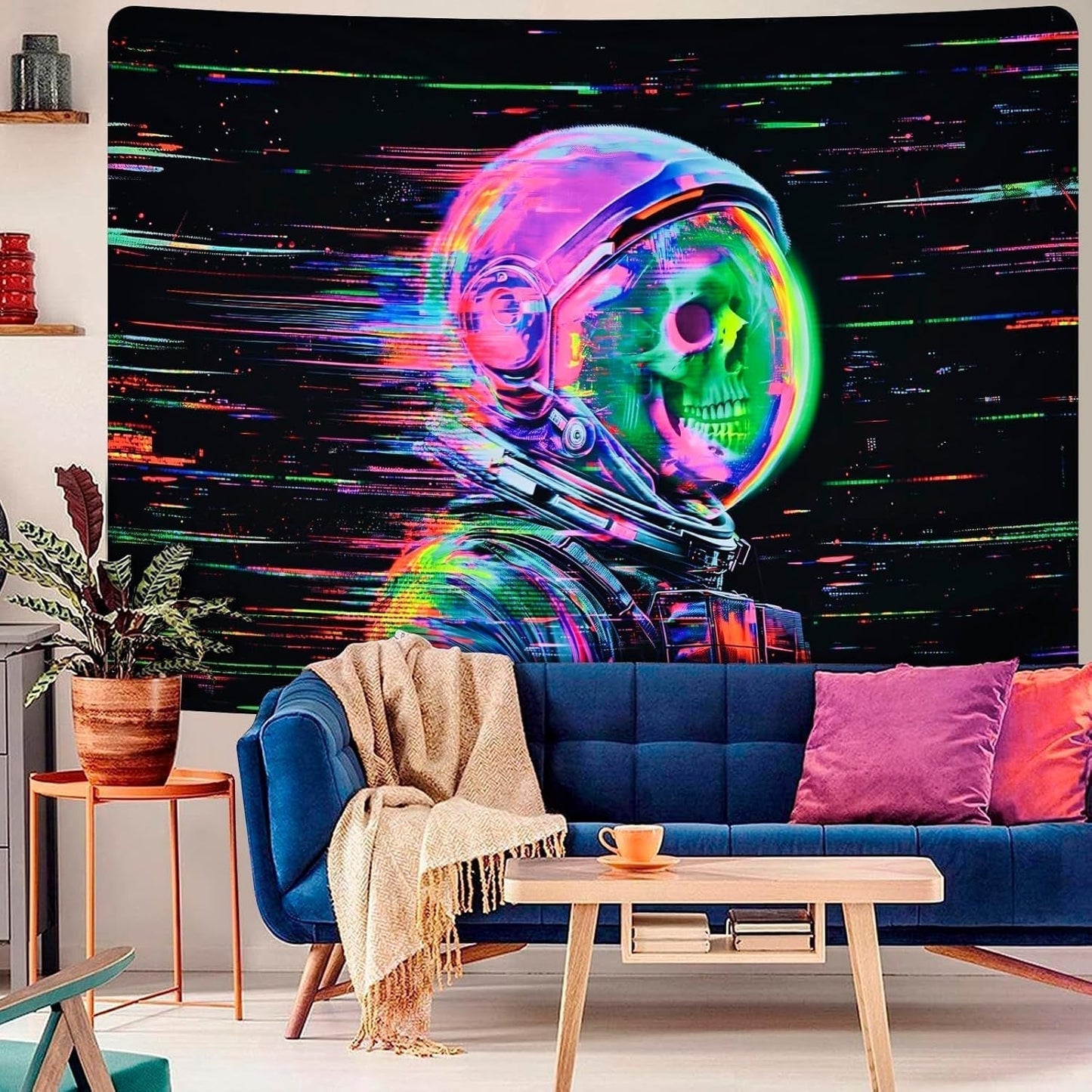 Gobelin alishomtll fluorescencyjna czaszka astronauta czarne światło Strona główna - Akcesoria i dekoracje Naty Shop