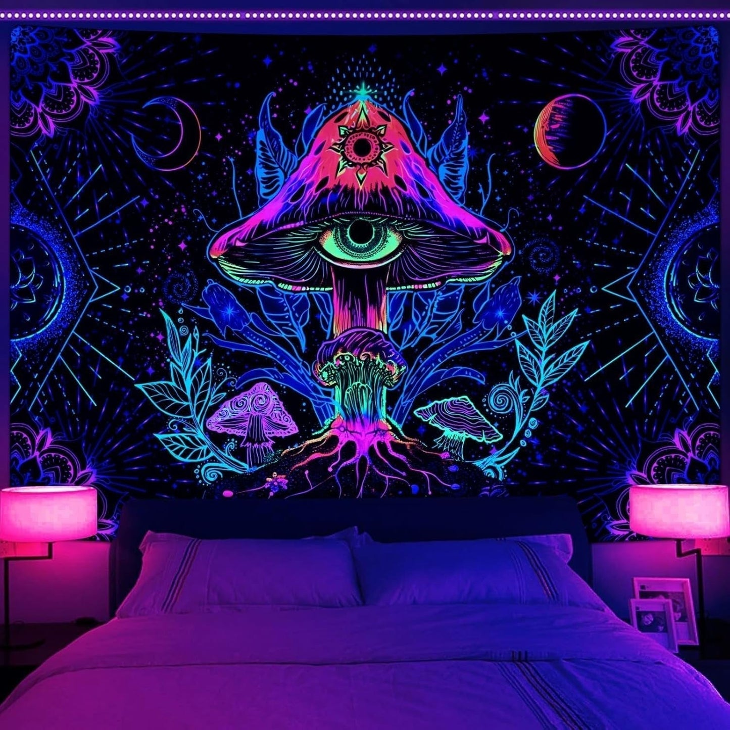 Gobelin alishomtll fluorescencyjny grzyb czarny jasny mandala Strona główna - Akcesoria i dekoracje Naty Shop Multi 150L X 130B Cm