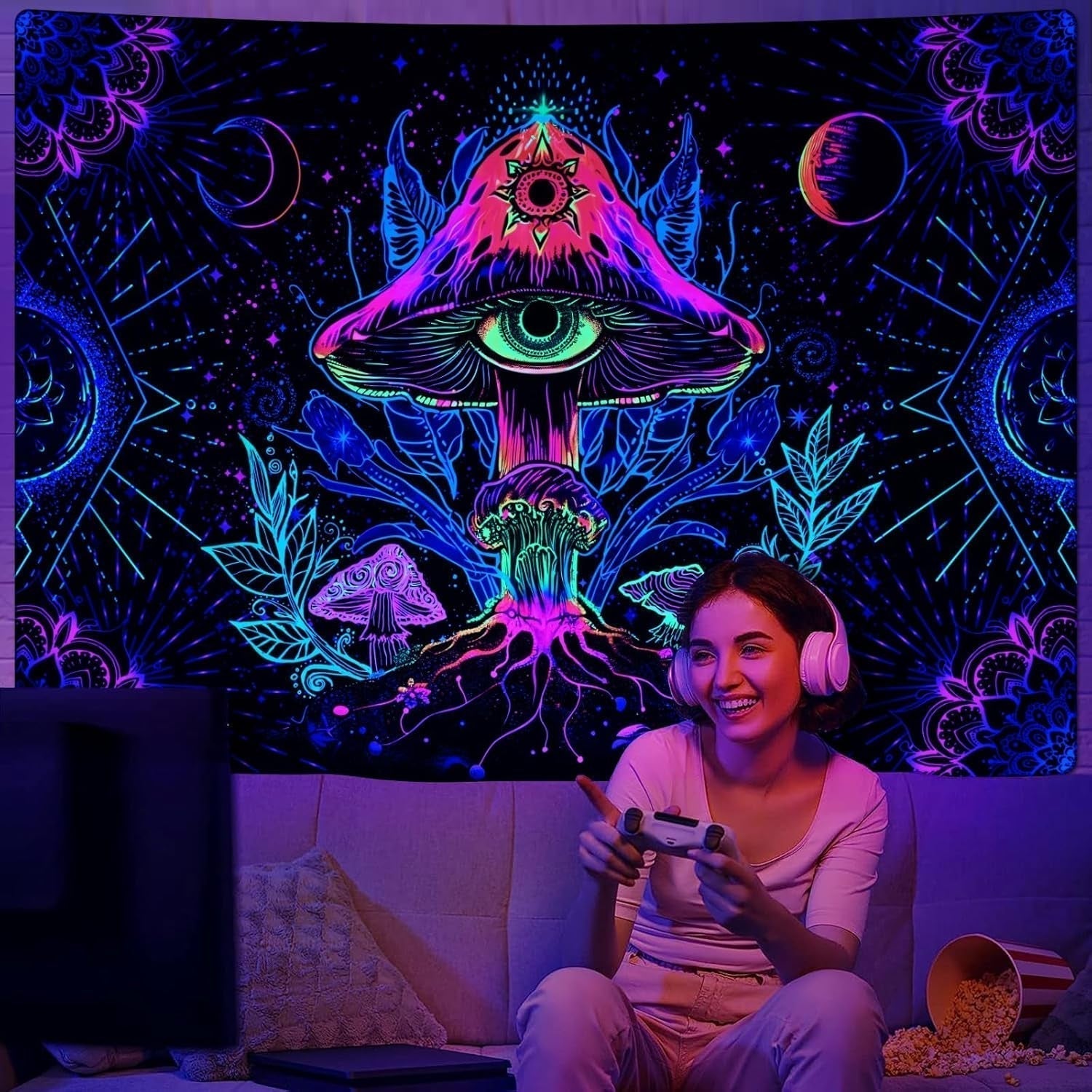 Gobelin alishomtll fluorescencyjny grzyb czarny jasny mandala Strona główna - Akcesoria i dekoracje Naty Shop