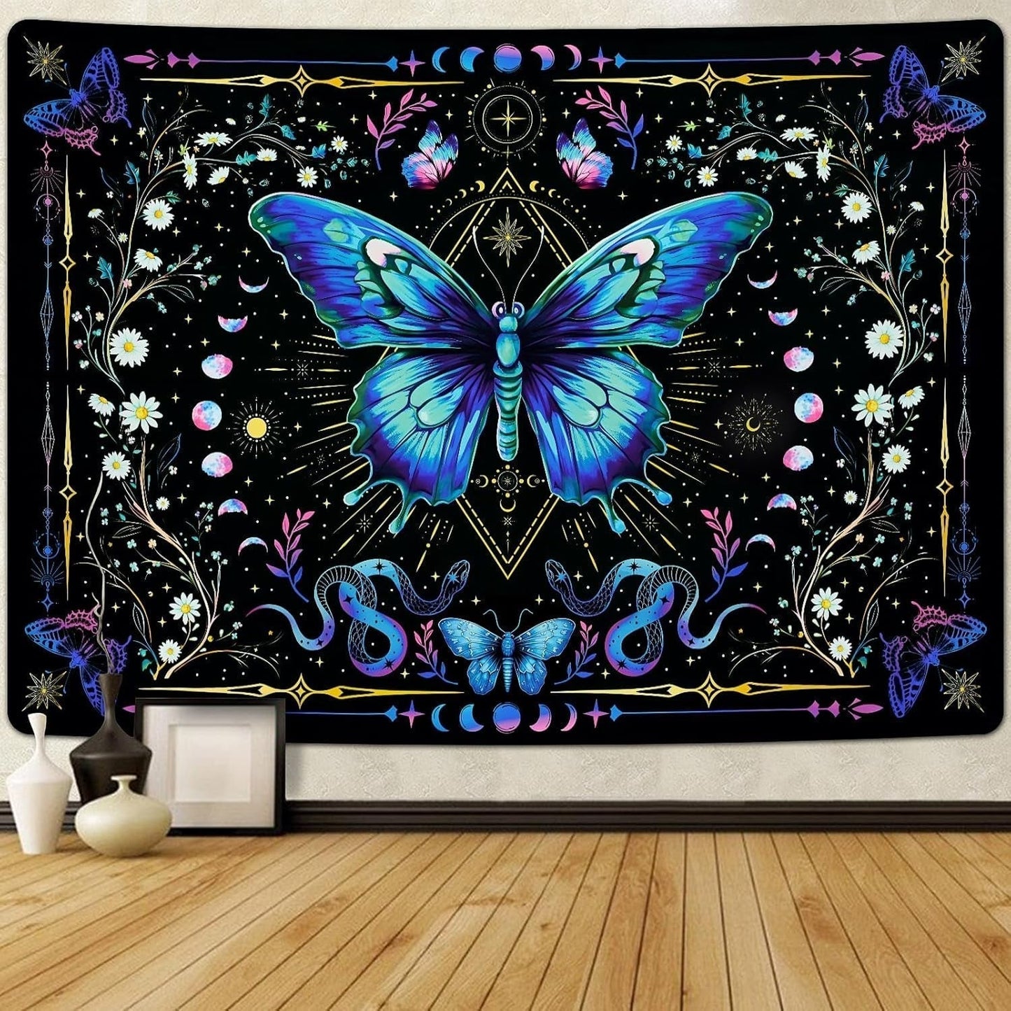 Gobelin alishomtll motyl faza księżyca kwiatowy stokrotka czarny Strona główna - Akcesoria i dekoracje Naty Shop Multi 210L X 150B Cm