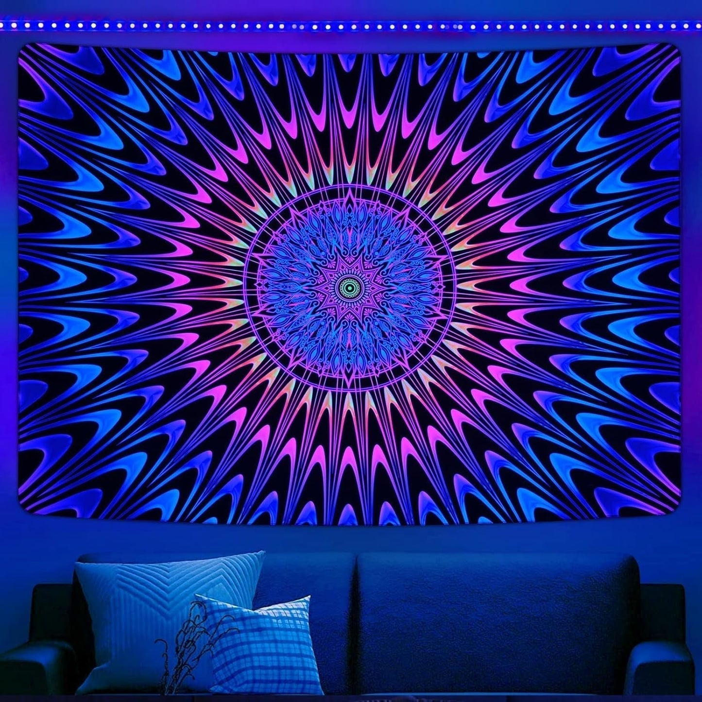 Gobelin alishomtll kolorowa mandala czarne światło sztuka Strona główna - Akcesoria i dekoracje Naty Shop 210L X 150B Cm