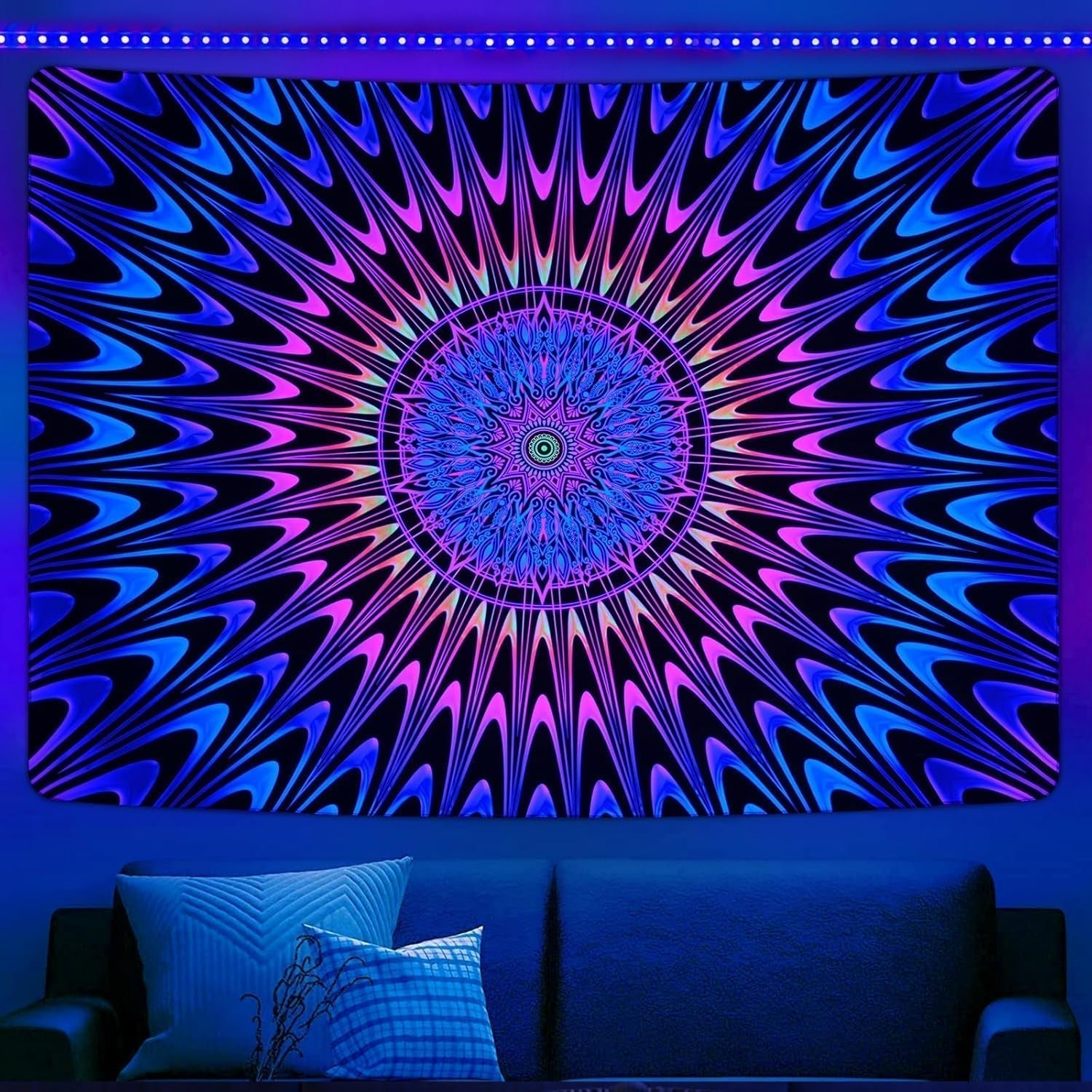Gobelin alishomtll kolorowa mandala czarne światło sztuka Strona główna - Akcesoria i dekoracje Naty Shop 210L X 150B Cm