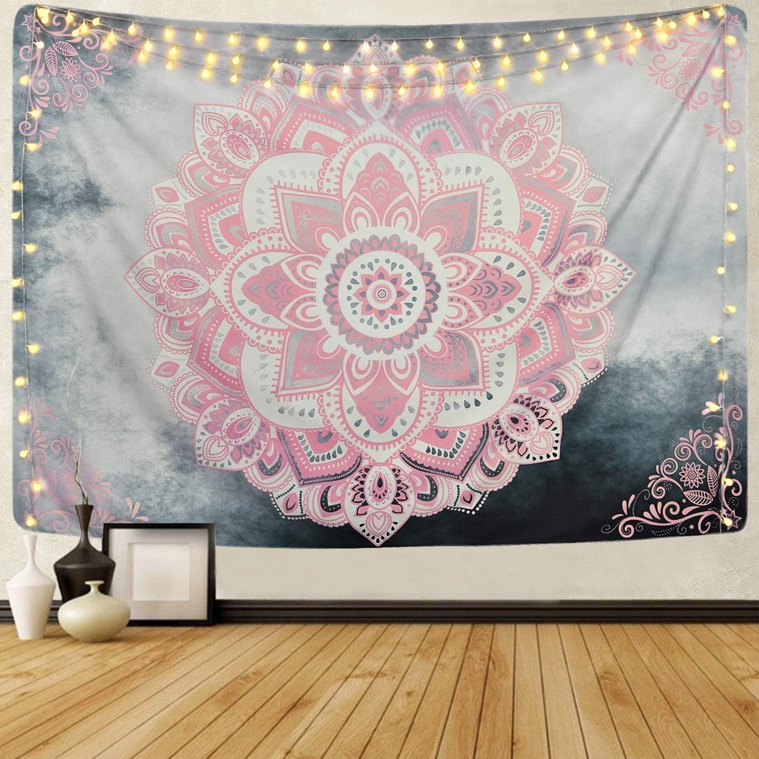 Gobelin alishomtll mandala indyjska czeska tkanina Strona główna - Akcesoria i dekoracje Naty Shop Szary różowy 210,1L X 150,1B Cm