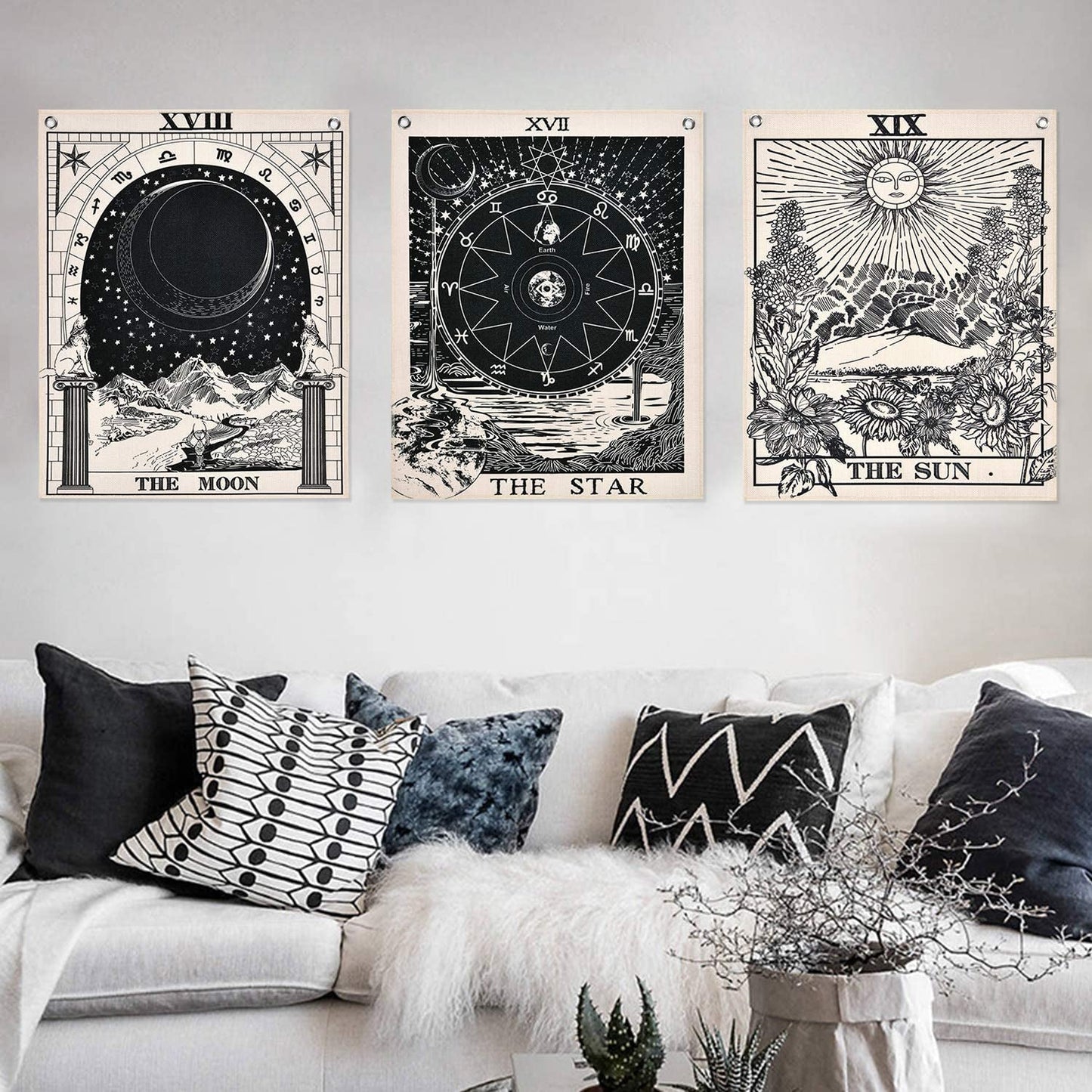 Zestaw tarota Alishomtll słońce księżyc gwiazdy Strona główna - Akcesoria i dekoracje Naty Shop Zestaw tarota (czarno-biały) 40 x 50 cm