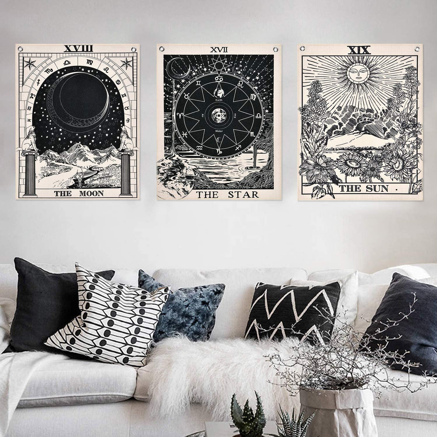 Zestaw tarota Alishomtll słońce księżyc gwiazdy Strona główna - Akcesoria i dekoracje Naty Shop Zestaw tarota (czarno-biały) 40 x 50 cm