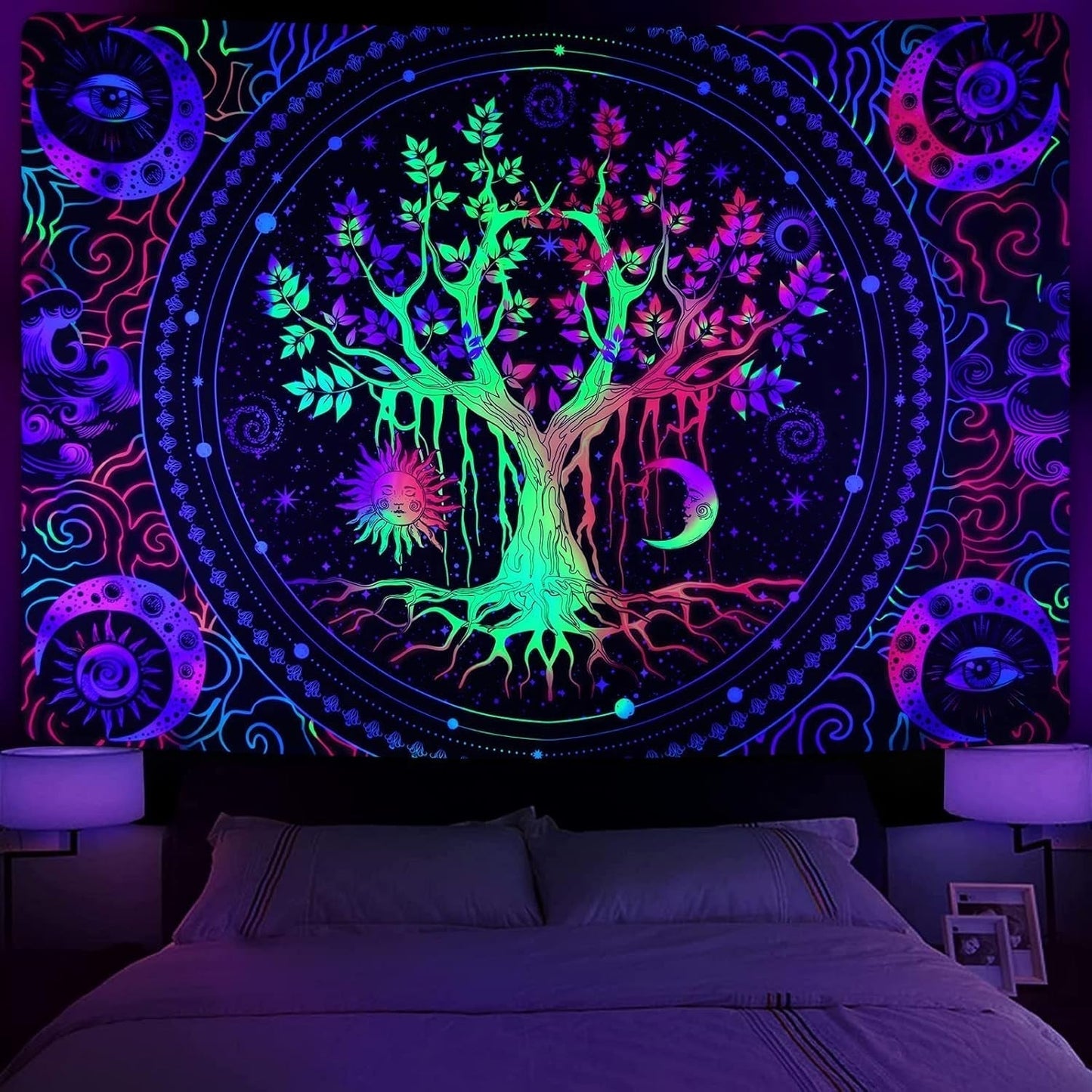 Gobelin alishomtll drzewo życie fluorescencyjne słońce i księżyc Strona główna - Akcesoria i dekoracje Naty Shop Multi 210L X 150B Cm