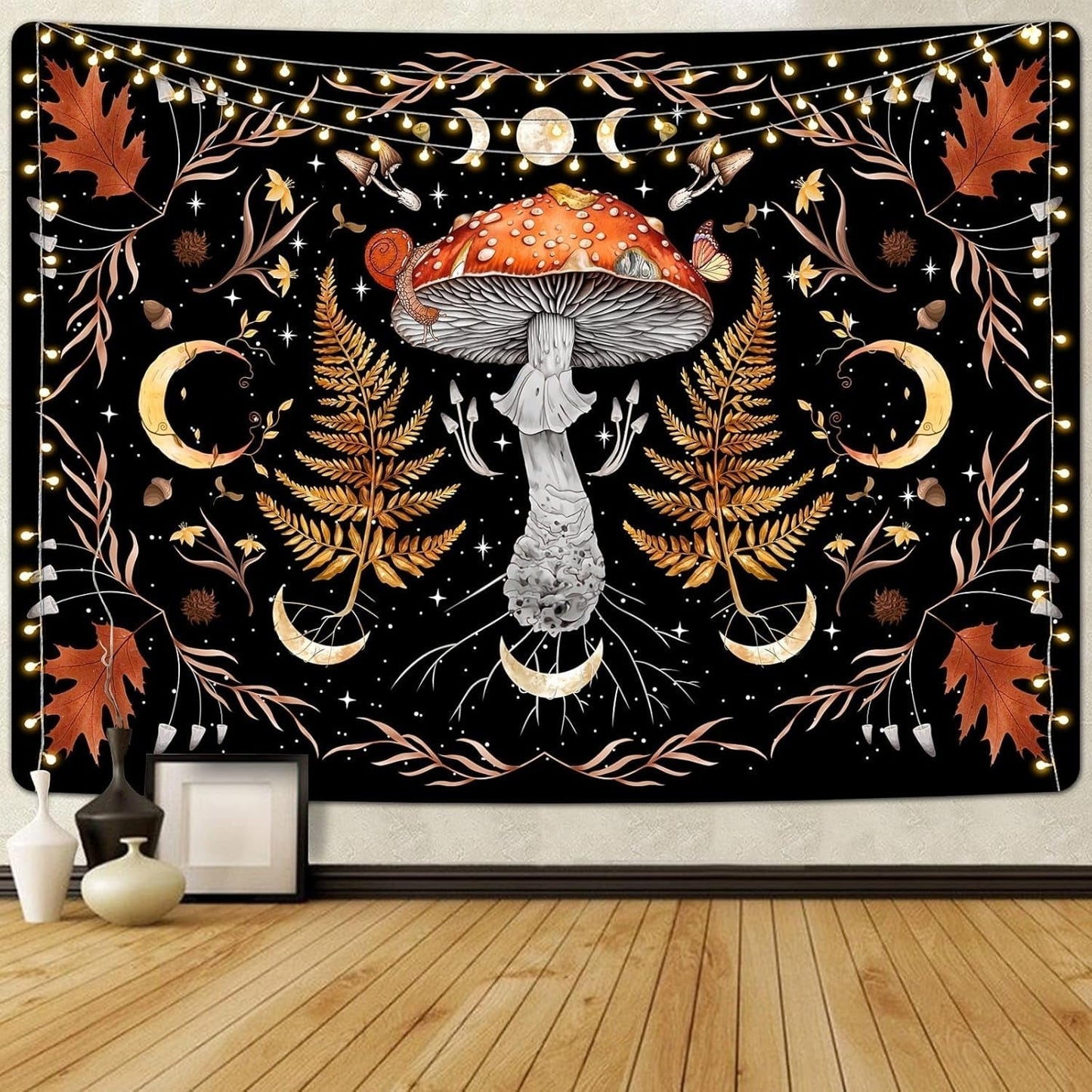 Gobelin alishomtll vintage grzyb księżyc liść klonu botaniczny Strona główna - Akcesoria i dekoracje Naty Shop Multi 150L X 130B Cm