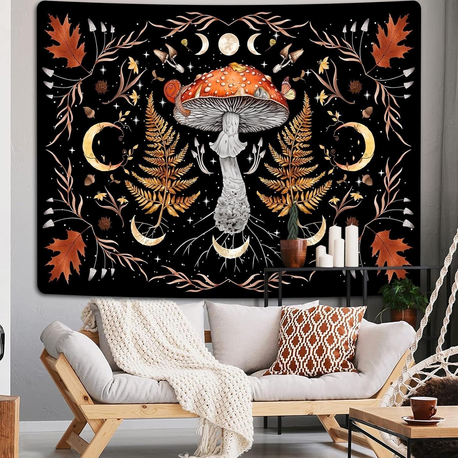 Gobelin alishomtll vintage grzyb księżyc liść klonu botaniczny Strona główna - Akcesoria i dekoracje Naty Shop