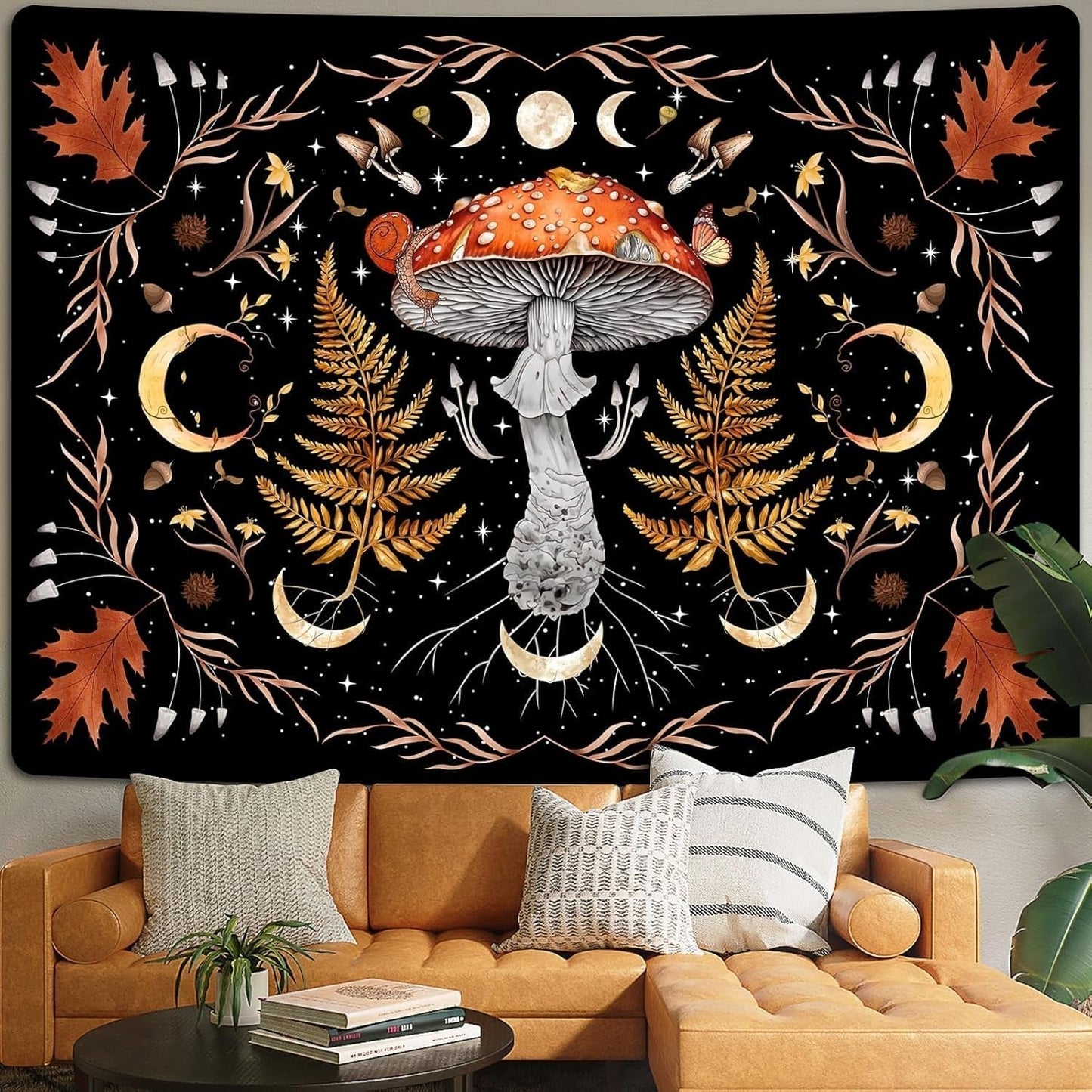 Gobelin alishomtll vintage grzyb księżyc liść klonu botaniczny Strona główna - Akcesoria i dekoracje Naty Shop