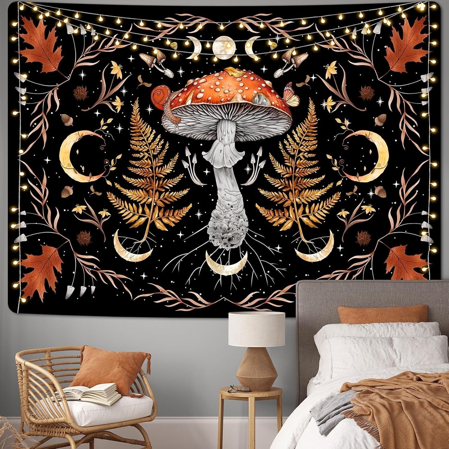 Gobelin alishomtll vintage grzyb księżyc liść klonu botaniczny Strona główna - Akcesoria i dekoracje Naty Shop