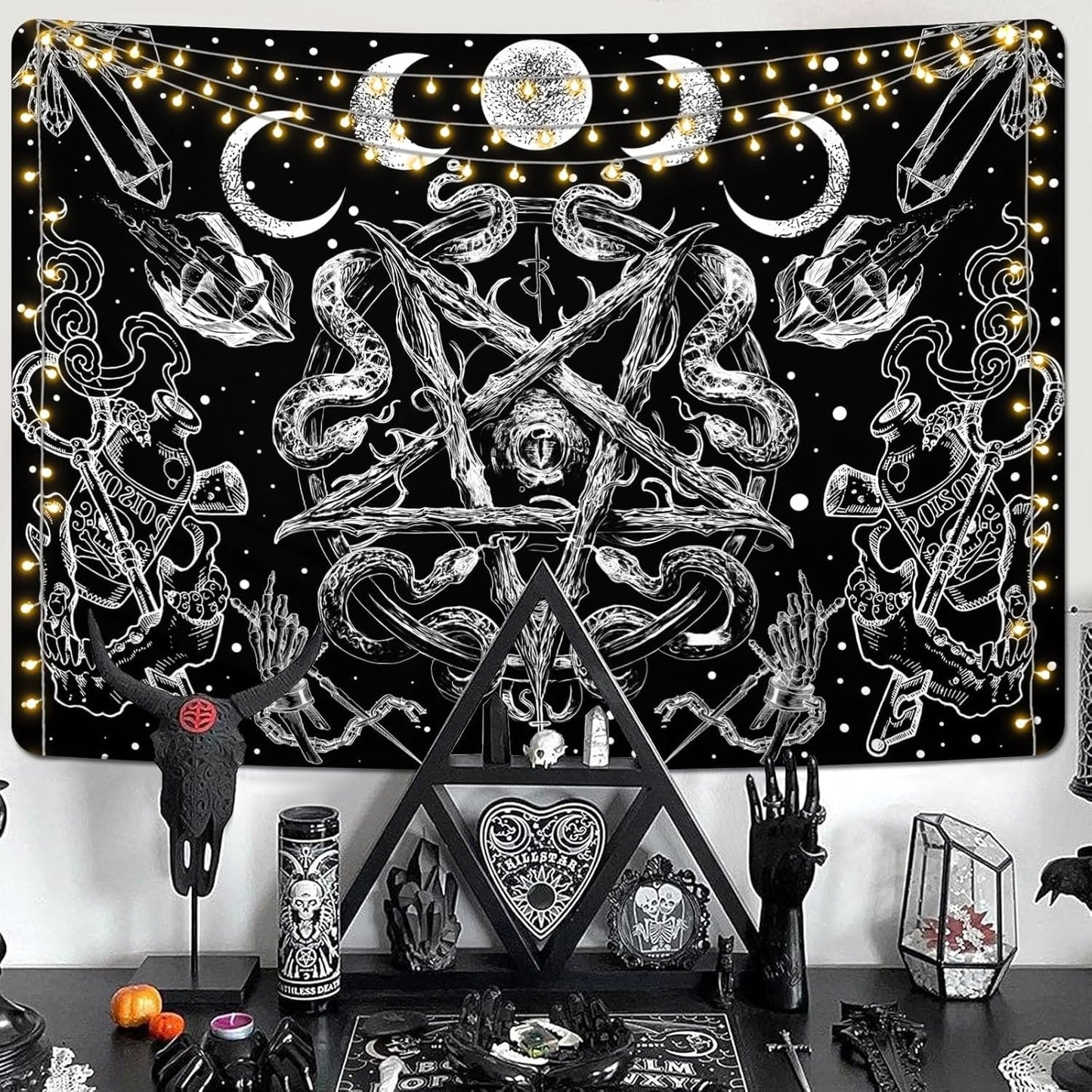 Gobelin alishomtll czarownica wąż estetyczny gotycki pentagram ścienny Strona główna - Akcesoria i dekoracje Naty Shop