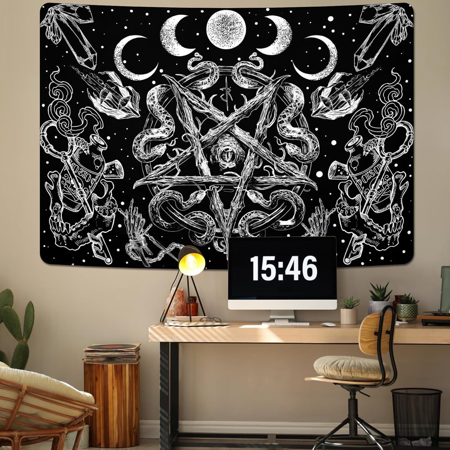 Gobelin alishomtll czarownica wąż estetyczny gotycki pentagram ścienny Strona główna - Akcesoria i dekoracje Naty Shop