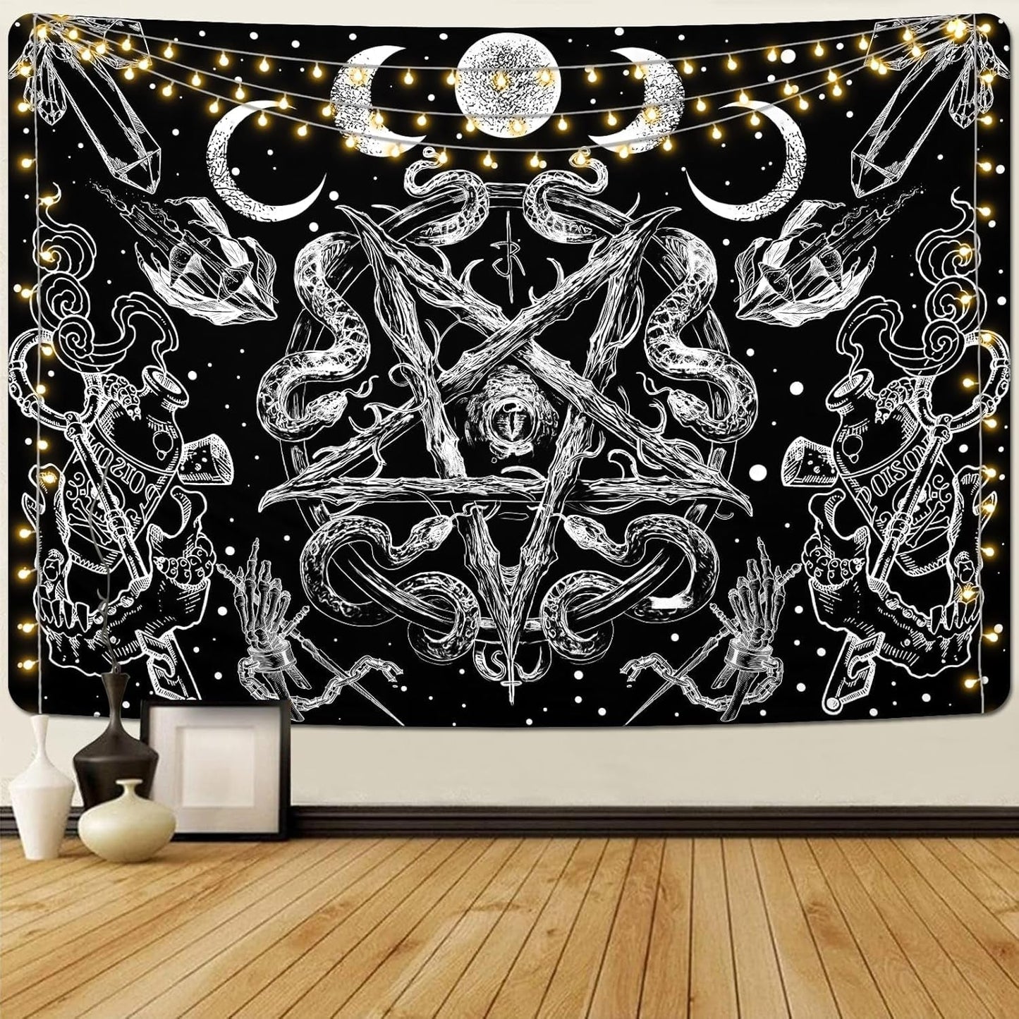 Gobelin alishomtll czarownica wąż estetyczny gotycki pentagram ścienny Strona główna - Akcesoria i dekoracje Naty Shop Pentagram 210L X 150B Cm