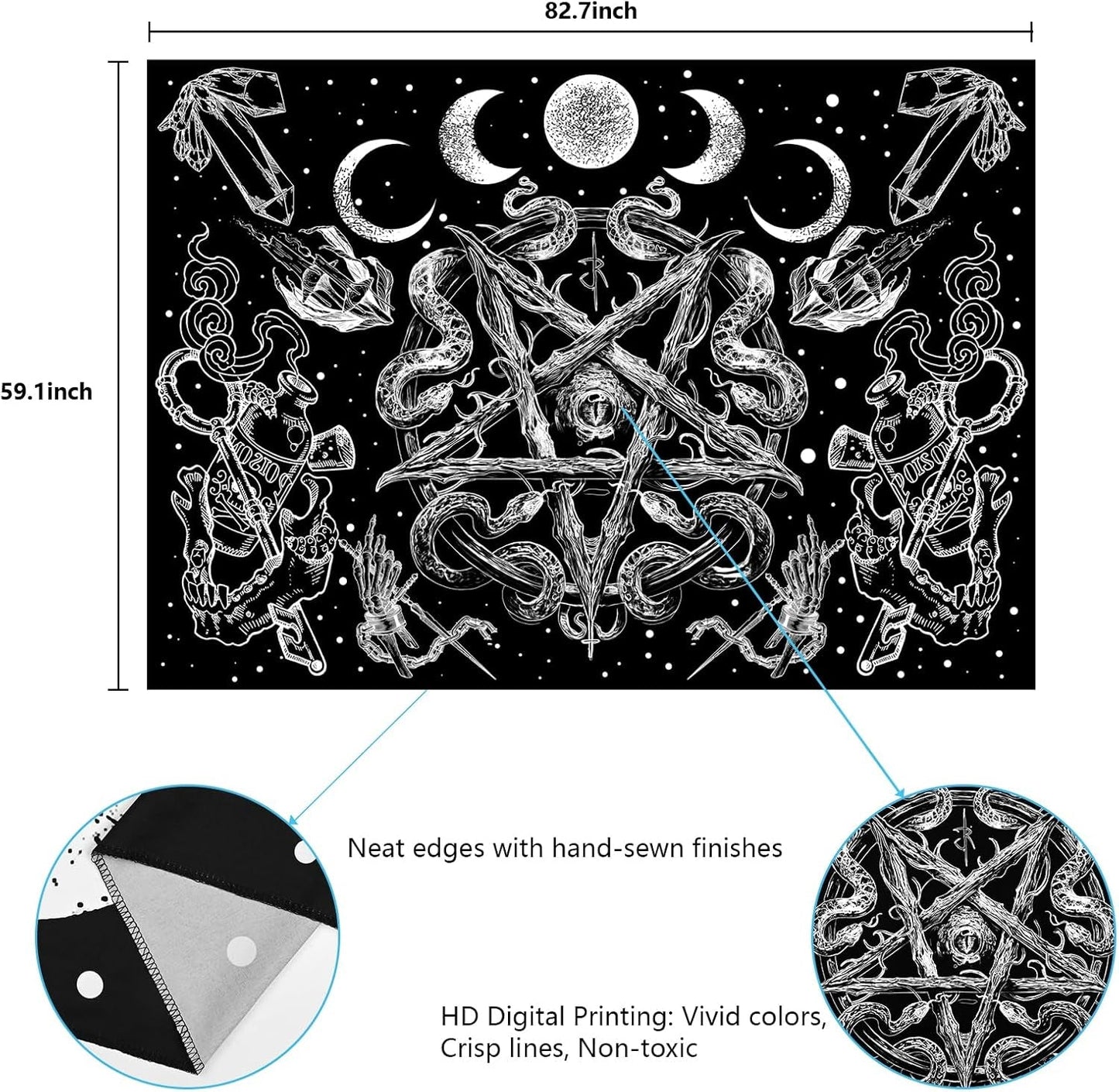 Gobelin alishomtll czarownica wąż estetyczny gotycki pentagram ścienny Strona główna - Akcesoria i dekoracje Naty Shop