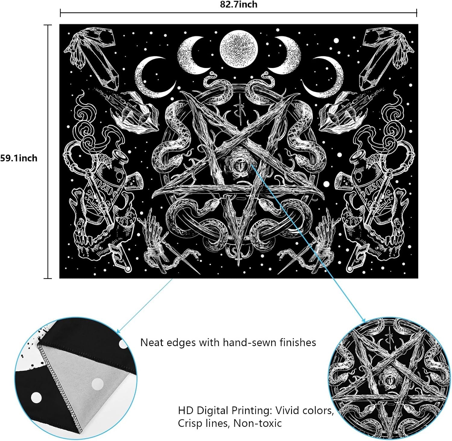 Gobelin alishomtll czarownica wąż estetyczny gotycki pentagram ścienny Strona główna - Akcesoria i dekoracje Naty Shop