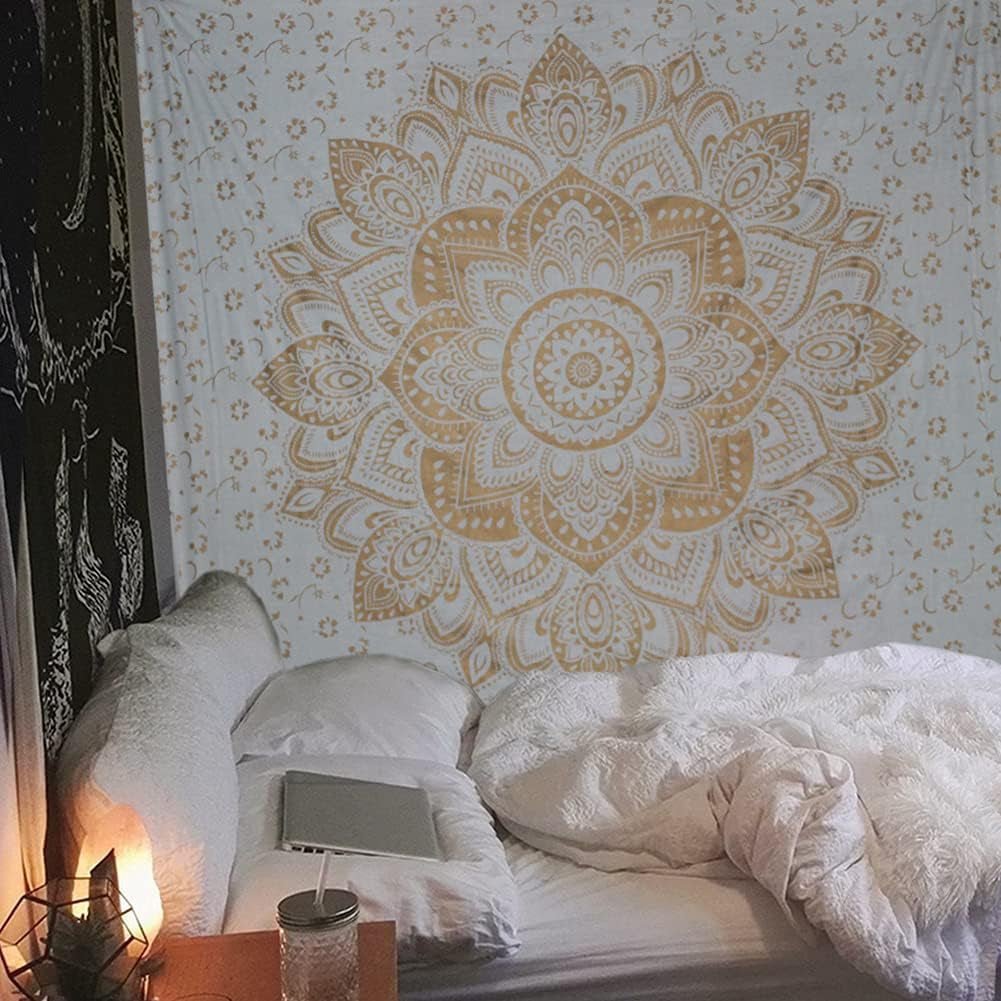 Gobelin gobelinowy złoty metalik mandala Indyjski bawełniany rzut plażowy Casa - Akcesoria i dekoracje Naty Shop