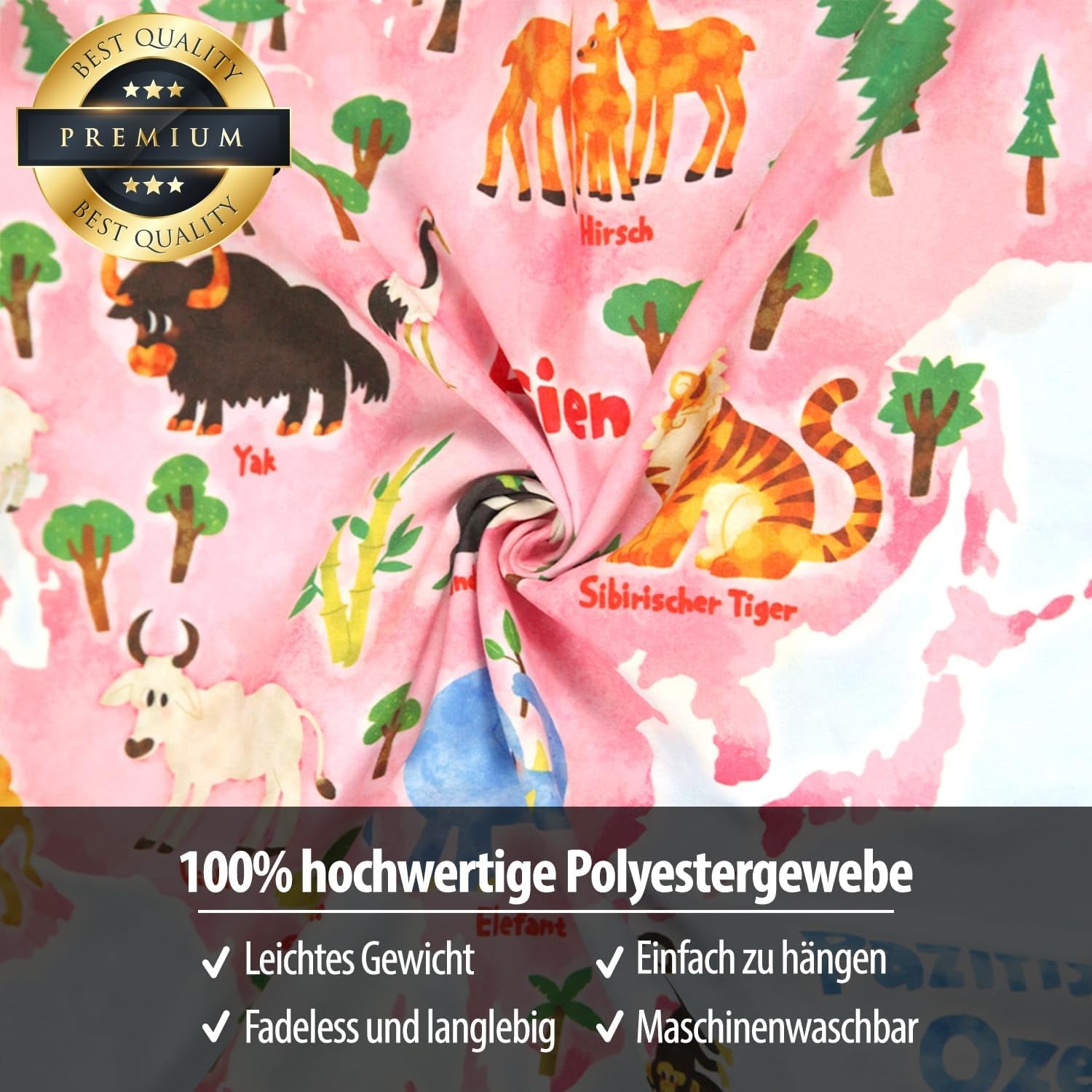 Tkanina Bashom Niemiecka mapa świata zwierząt dla dzieci Strona główna - Akcesoria i dekoracje Naty Shop