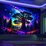 Gobelin czarne światło las psychodeliczny natura drzewo gwiazdy galaktyka Strona główna - Akcesoria i dekoracje Naty Shop 200L X 150B Cm