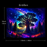 Gobelin czarne światło las psychodeliczny natura drzewo gwiazdy galaktyka Strona główna - Akcesoria i dekoracje Naty Shop